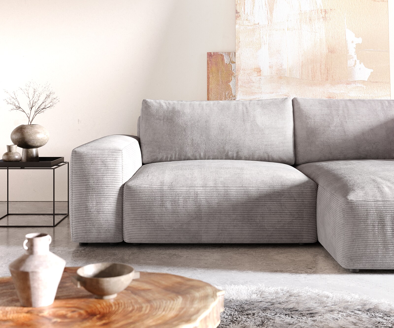 Ъглов диван XL 270x180 cm Корд СребристСив Варианти лежанка Lanzo 4