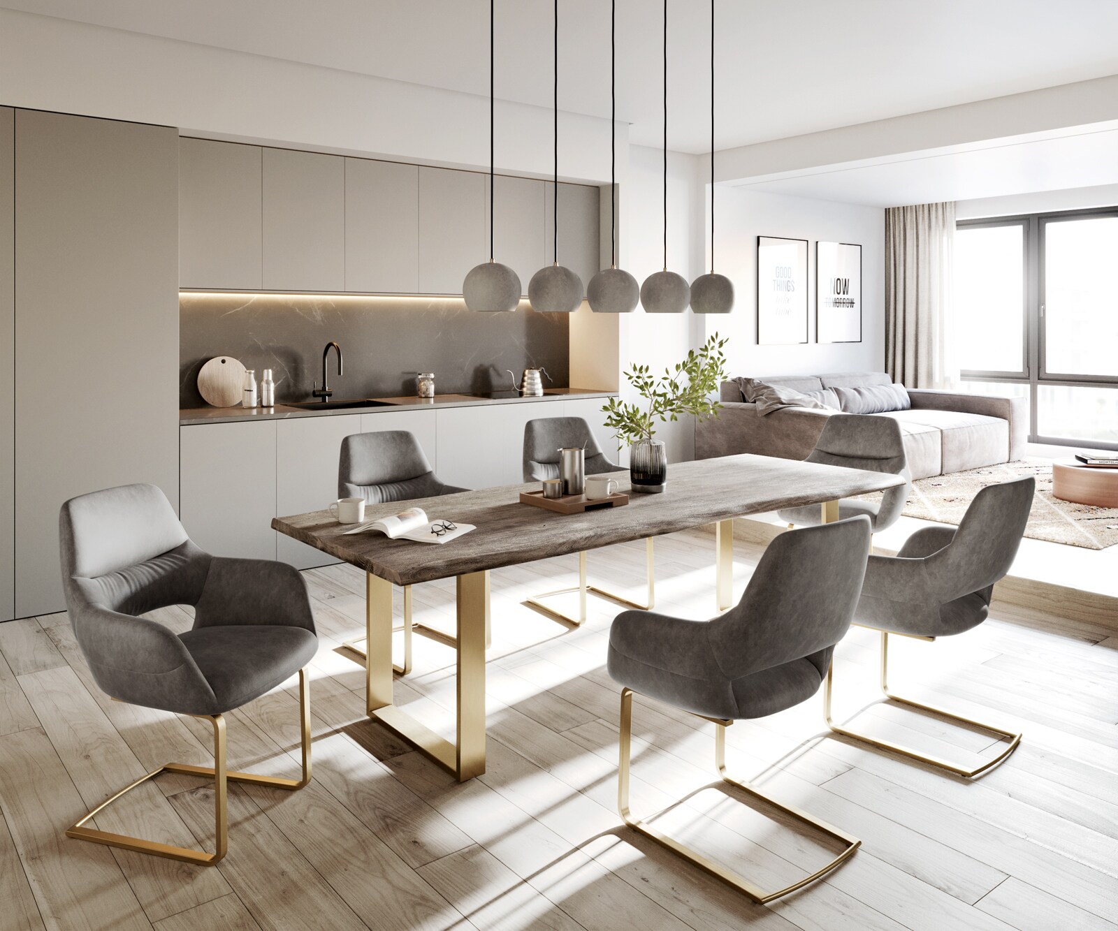 Люлеещ стол с подлакътници Антрацит Винтидж Конзолен крак плосък Злато Yago-Flex 3