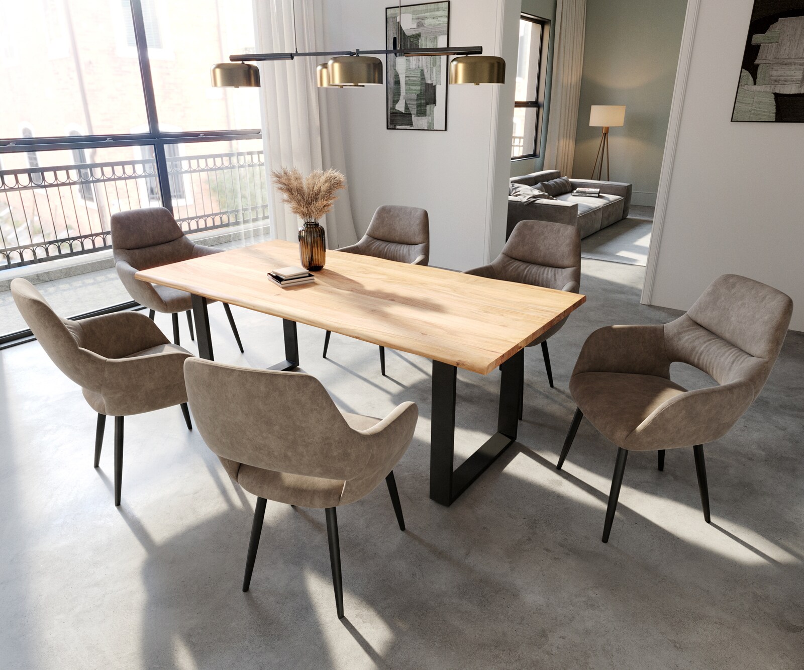 Стол с подлакътници Таупе Винтидж 4-крака Прави Черни Yago-Flex 3