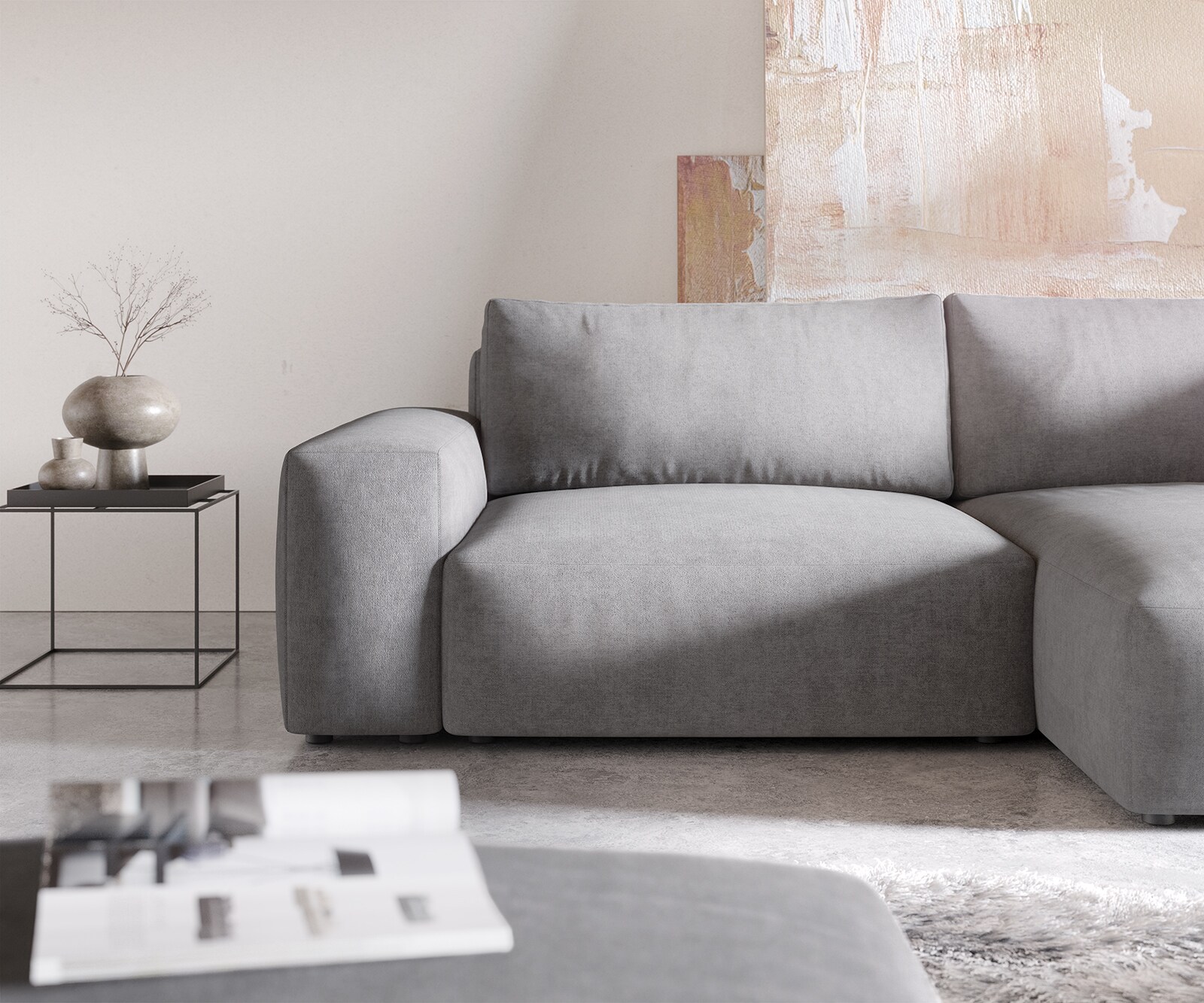Ъглов диван Lanzo XL 270x180 см Микрофибър Сив, Лява/Дясна Лежанка, с табуретка 4
