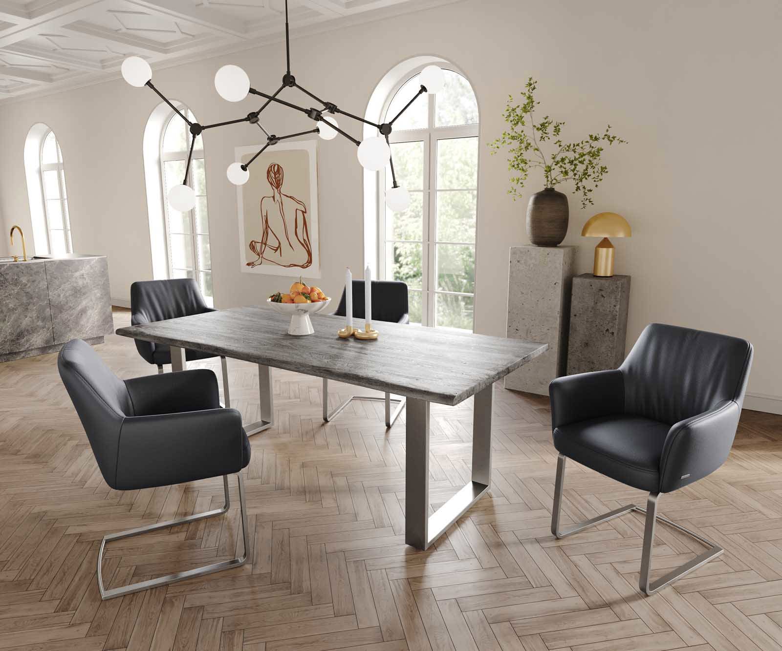 Люлеещ стол с подлакътници Естествена кожа Черен Конзолен крак плосък Неръждаема стомана Покет пружина Xana-Flex 4 Люлеещ стол с подлакътници Естествена кожа Черен Конзолен крак плосък Неръждаема стомана Покет пружина Xana-Flex 4