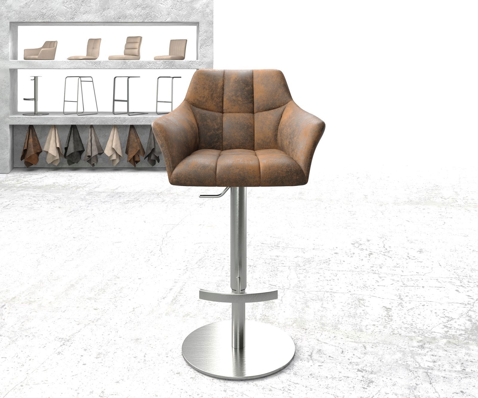 Бар стол Винтидж Кафяв Въртяща се основа с регулируема височина Неръждаема стомана Yulo-Flex 1 Бар стол Винтидж Кафяв Въртяща се основа с регулируема височина Неръждаема стомана Yulo-Flex 1