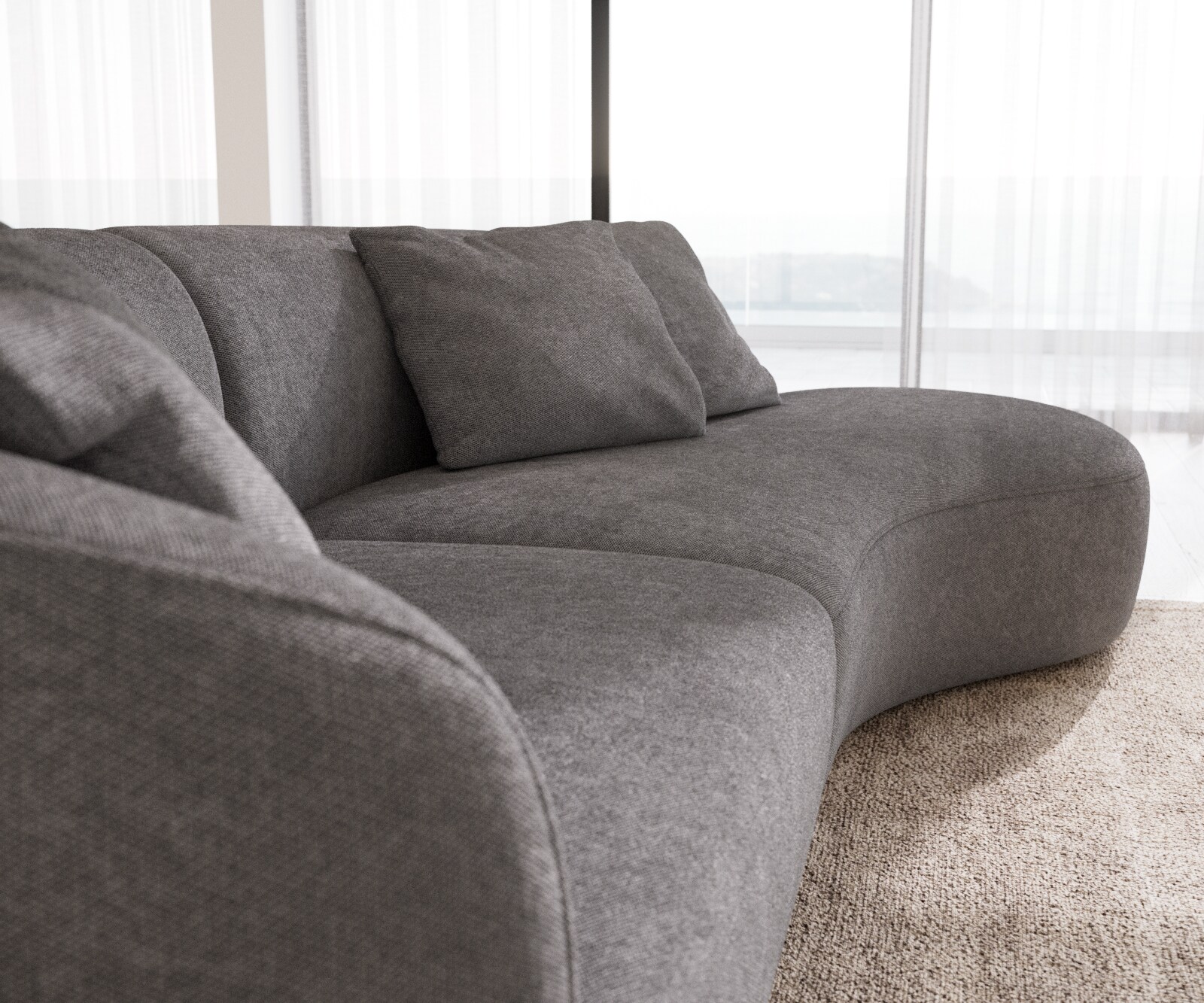 Диван Mairi 330х160 см, микрофибър, сив 6