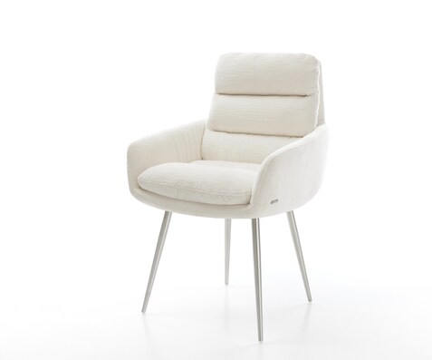 Трапезен стол Abelia-Flex с подлакътници Bouclé Soft Beige 4-футов конусен стол от неръждаема стомана