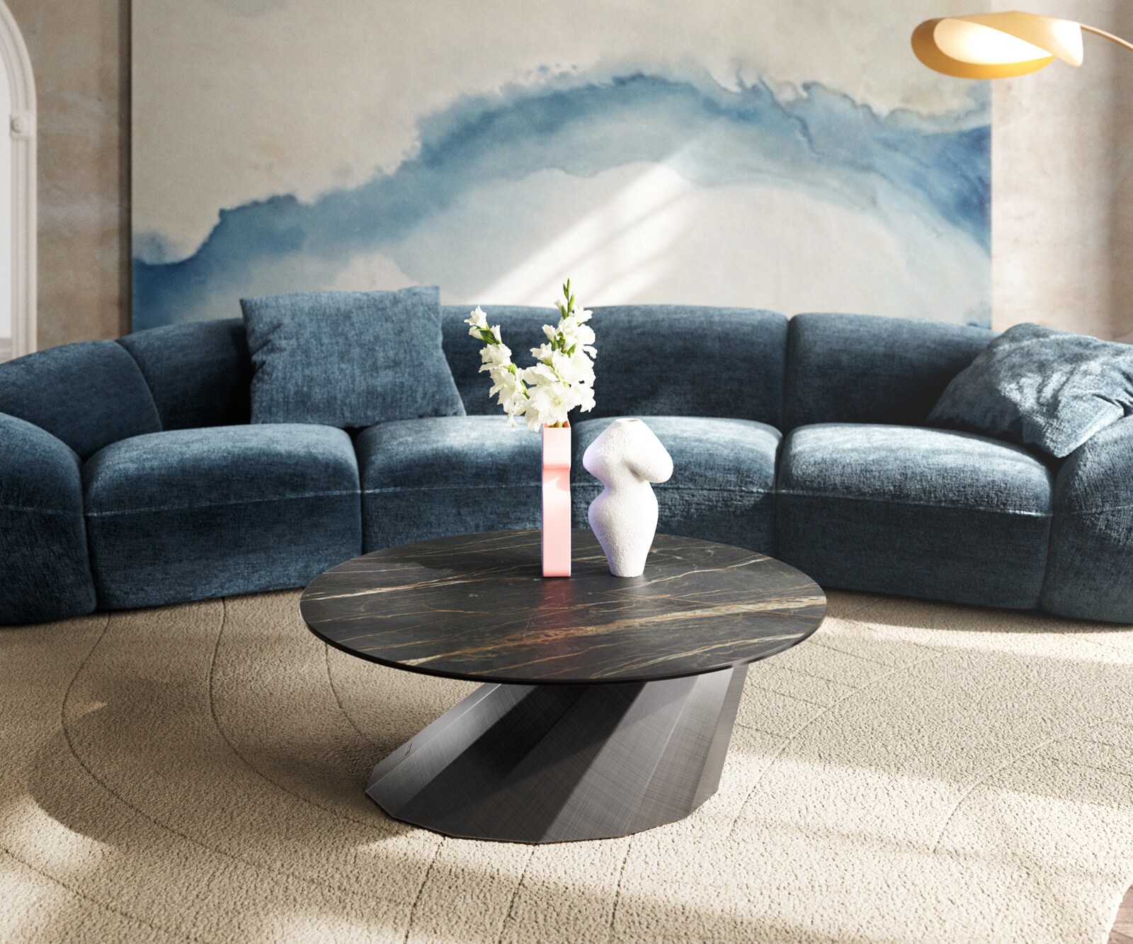 Масичка за кафе Edge Round 90x90 cm Ceramic Laminam® Noir Desir Brown Parabi Metallic Silver 1