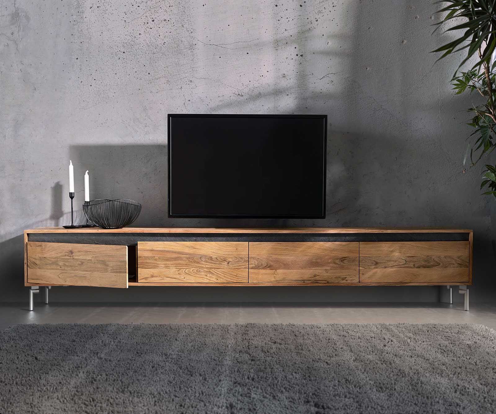 ТВ шкаф 240 cm Акация Натурал 4 Врати Крак Овал Неръждаема стомана Stonegrace 4