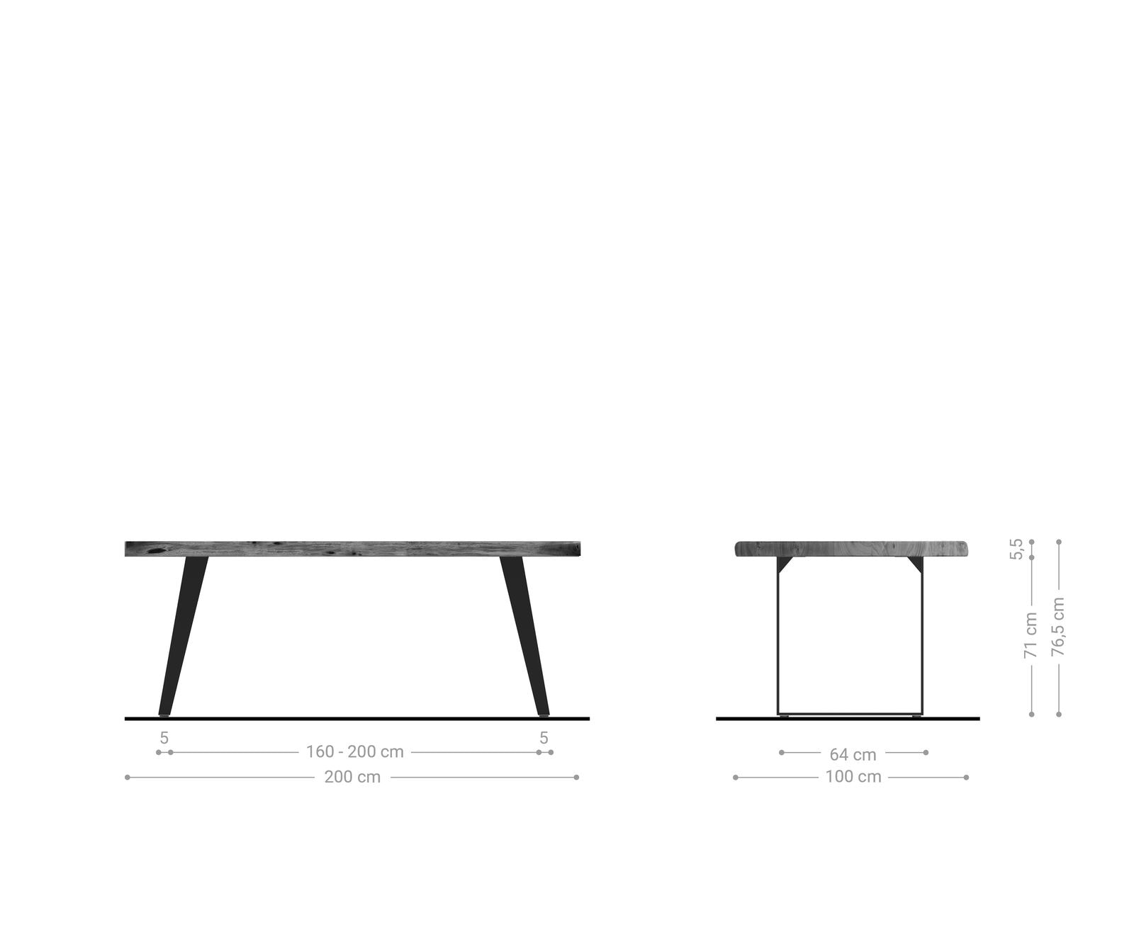 Маса 200x100 XL Акация Натурал Метал под ъгъл Edge 6 Маса 200x100 XL Акация Натурал Метал под ъгъл Edge 6