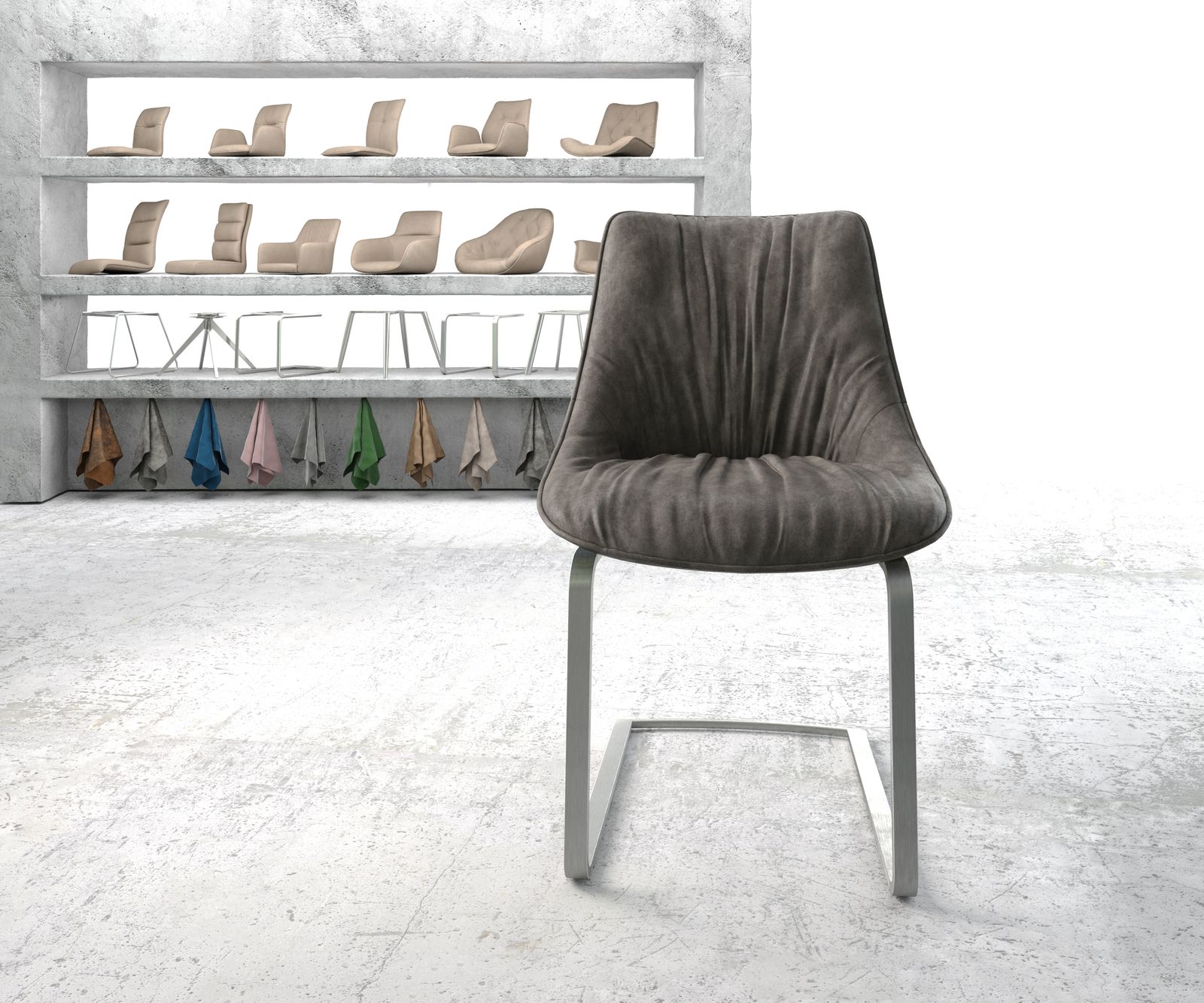 Въртящ се стол Elda-Flex антрацит винтидж конзола плоска неръждаема стомана 2