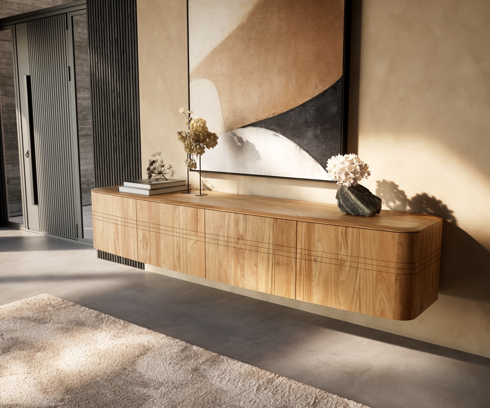 ТВ шкаф Nagaru 220 см акация Aura 4 вратички плаващи 1