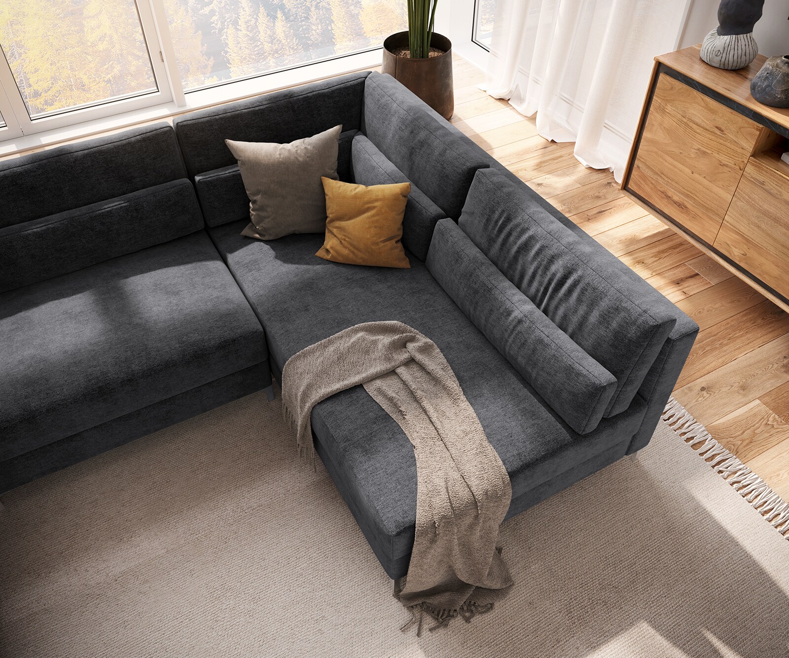  300x185 cm Микрофибър Графитe с Табуретка Elio 4