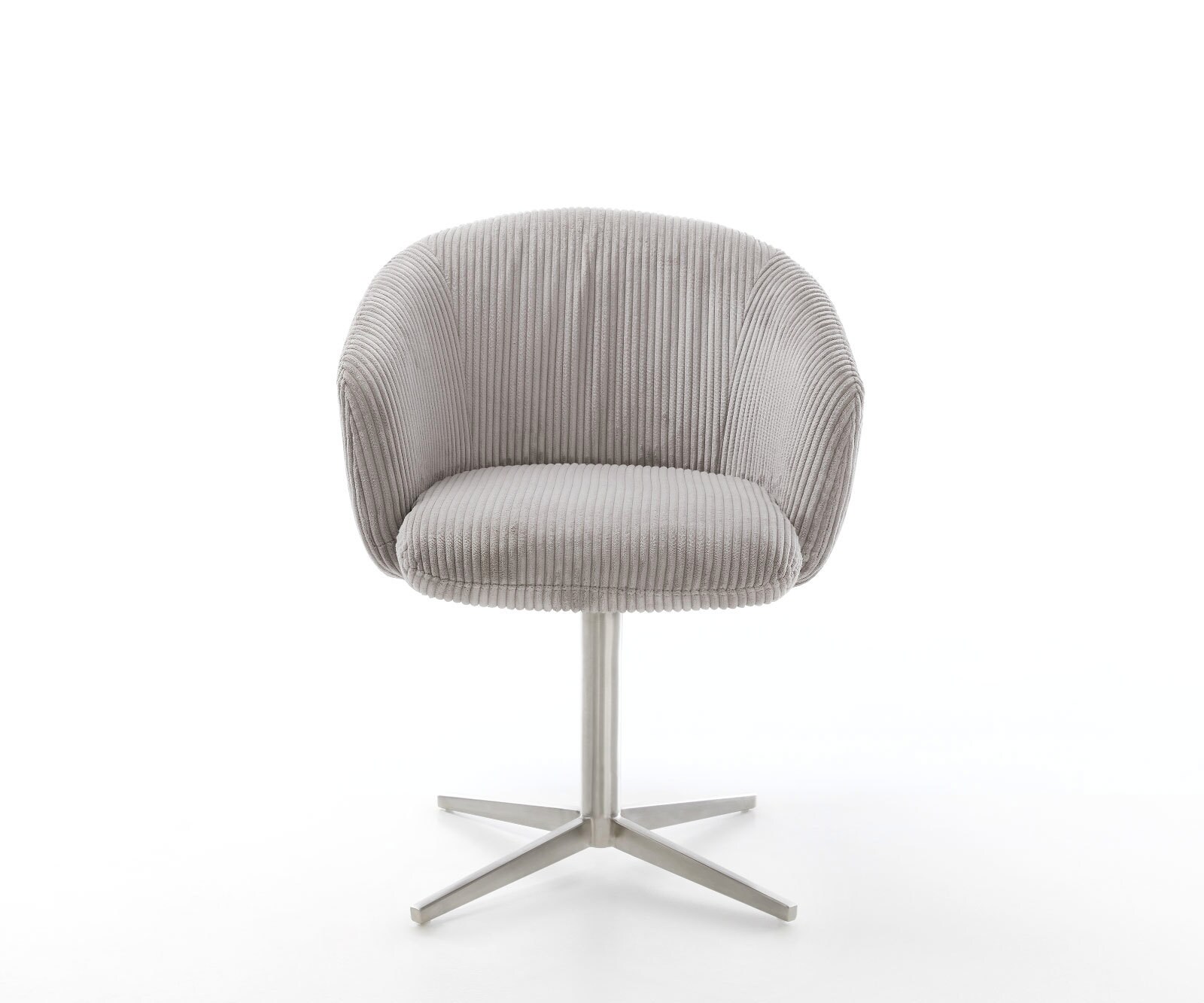 Врътящ се стол с подлакътници Корд СребристСив Офис основа Неръждаема стомана 360° въртящ се Покет пружина Caja-Flex 2