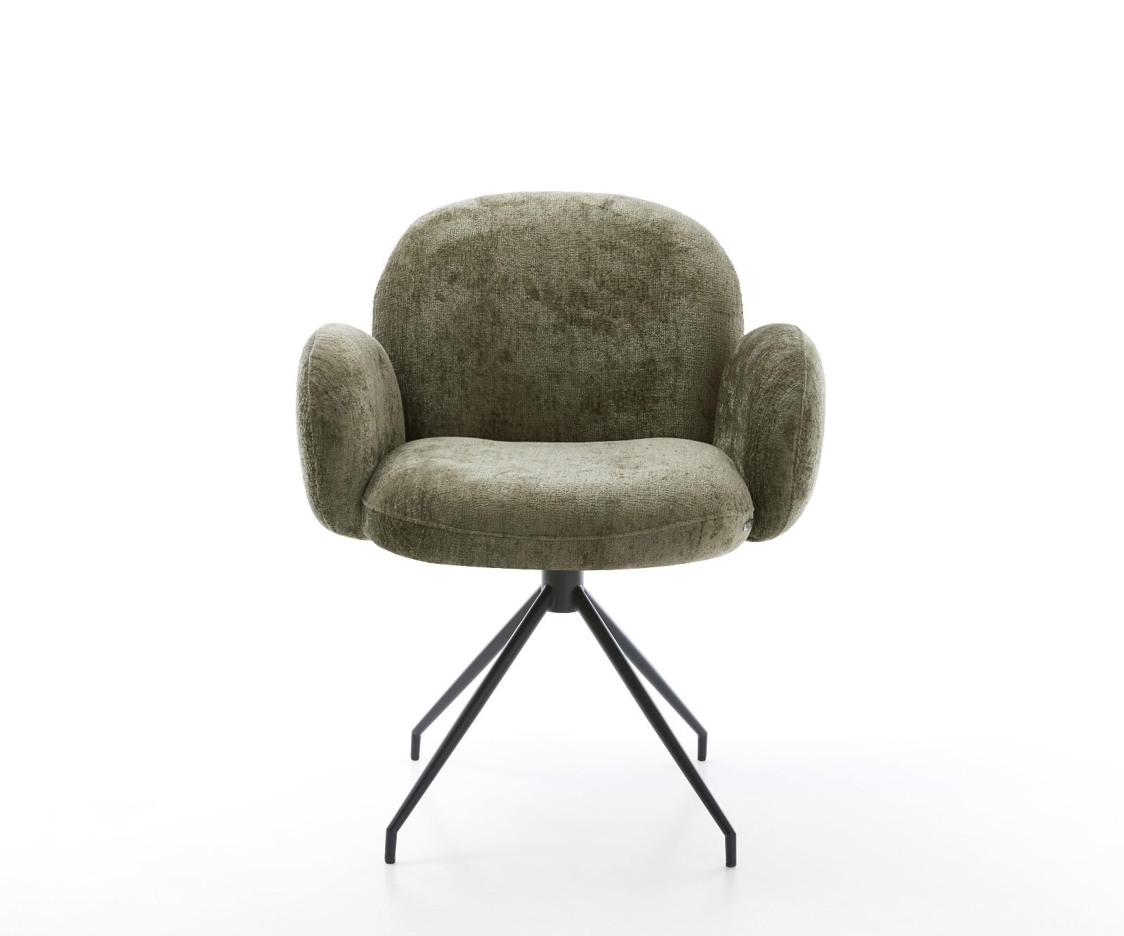 Врътящ се стол с подлакътници Шенил Маслина Конус крак кръгъл Черен 180° въртящ се Покет пружина Nube-Flex 2