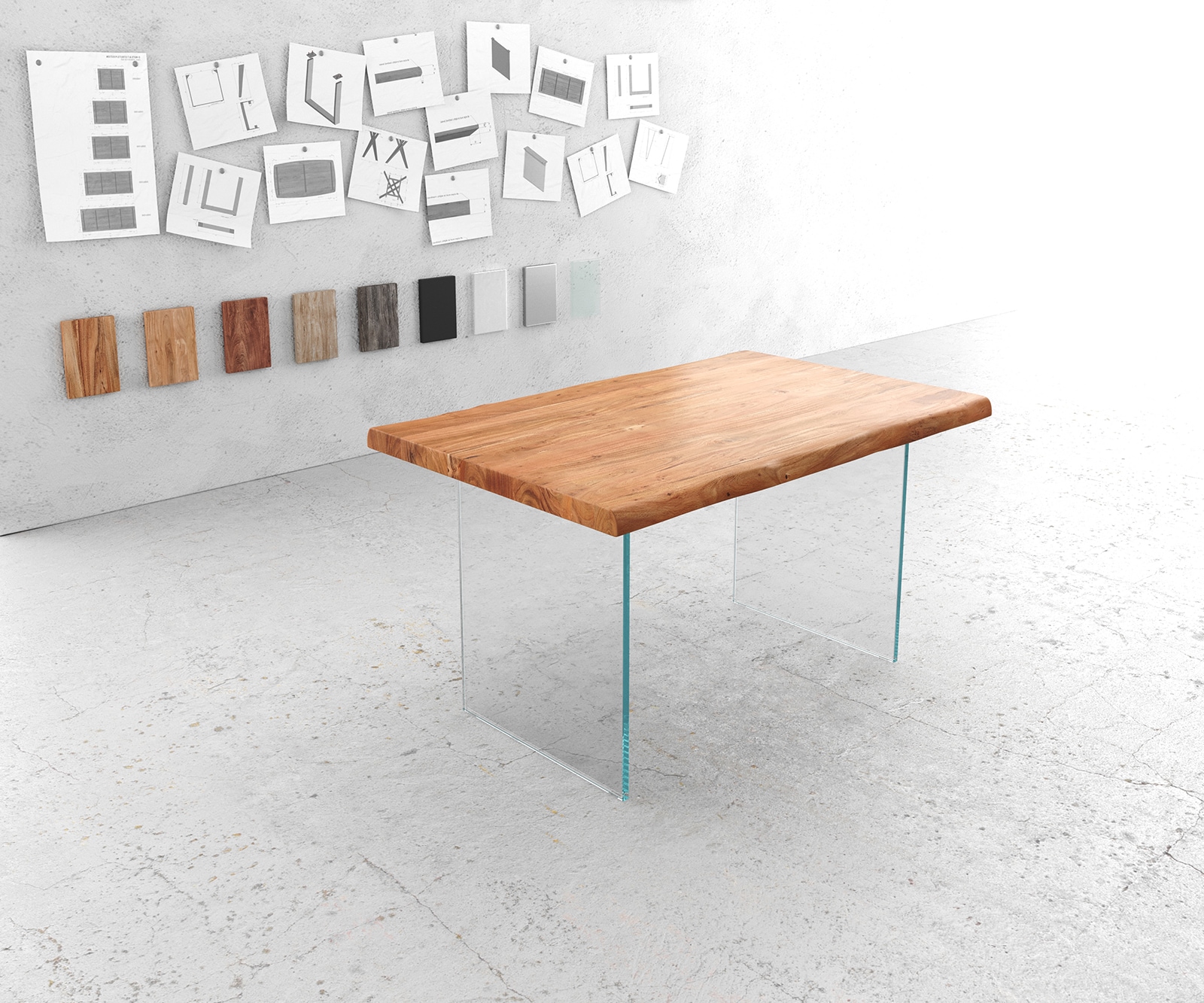 Маса 140x90 XL Акация Натурал Стъкло Edge Маса 140x90 XL Акация Натурал Стъкло Edge