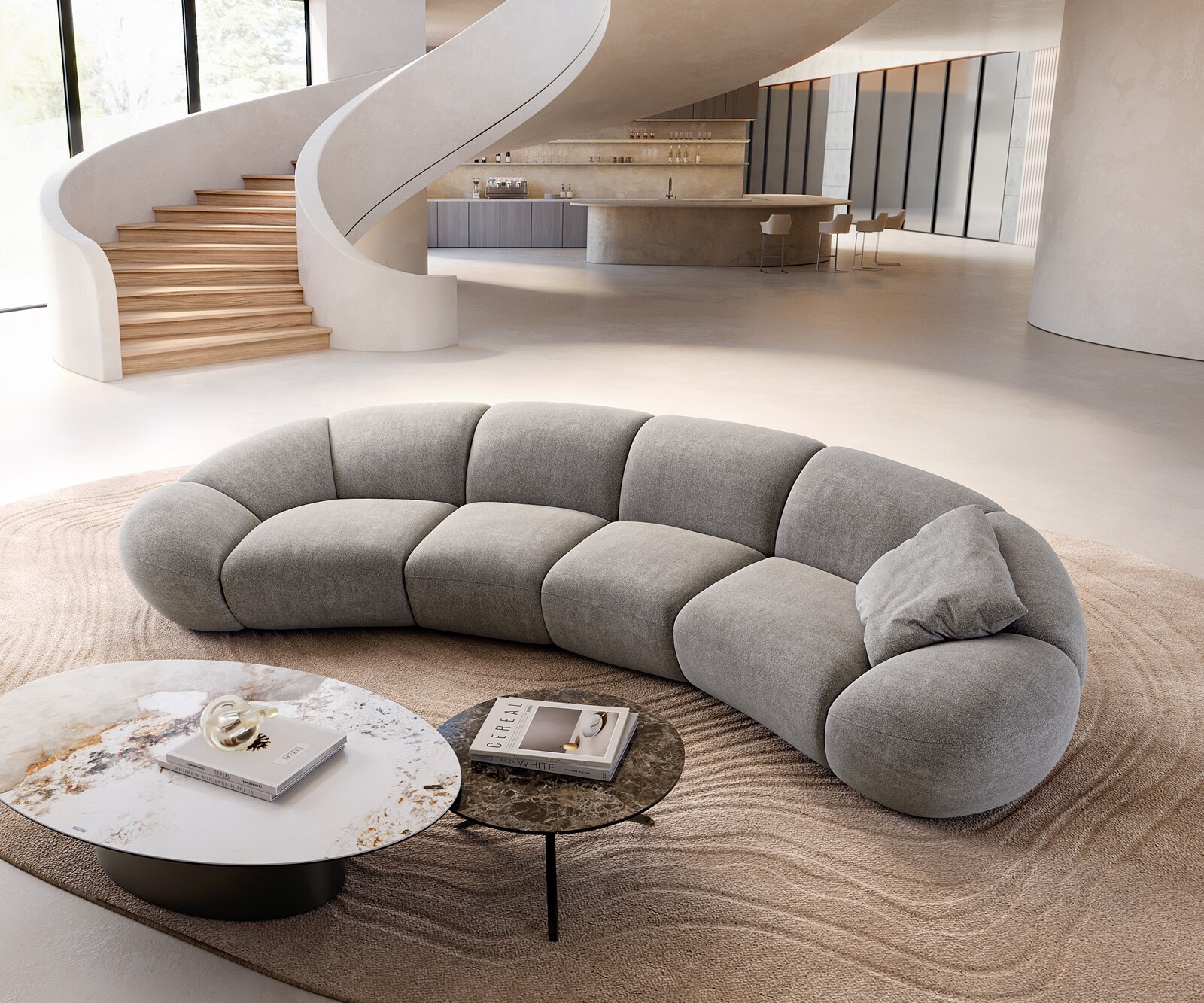 Голям диван Lunna 360x175 cm текстурирана тъкан меко сиво 2 възглавници 3