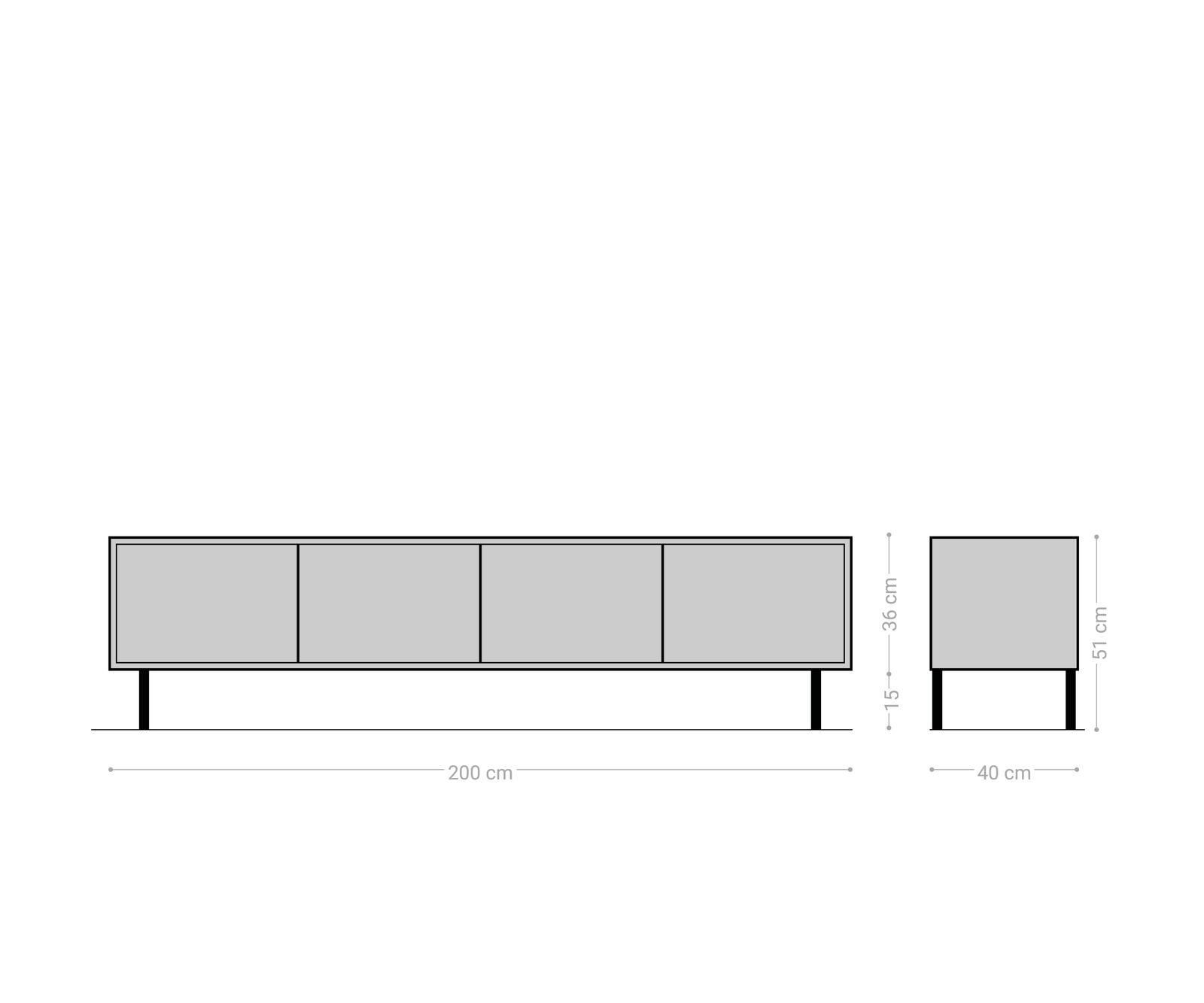 ТВ шкаф Muvi 200 cm естествен дъб манго черен метал 4 врати 8