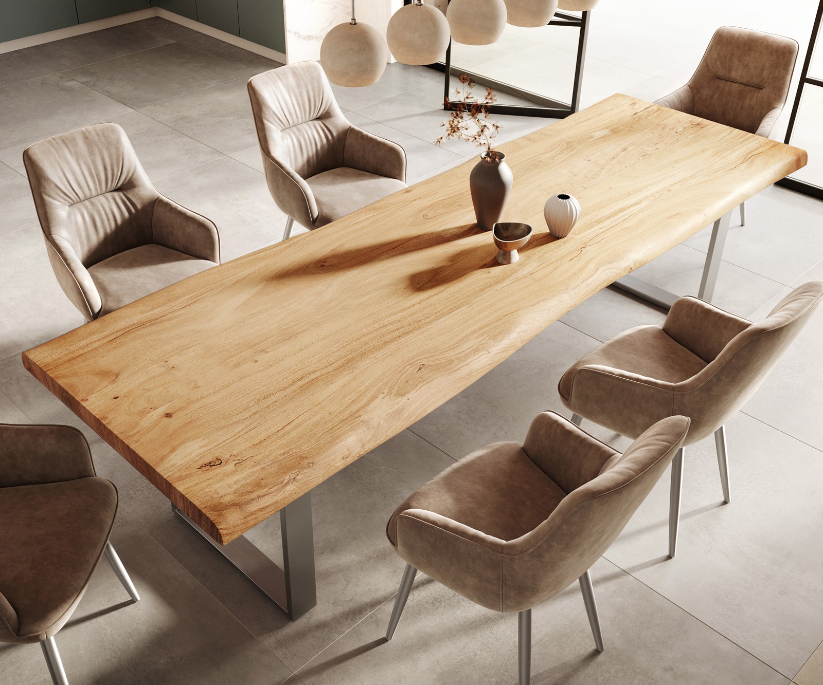 Маса 300x100 XL Акация Натурал Неръждаема стомана Тесен профил Edge 4 Маса 300x100 XL Акация Натурал Неръждаема стомана Тесен профил Edge 4