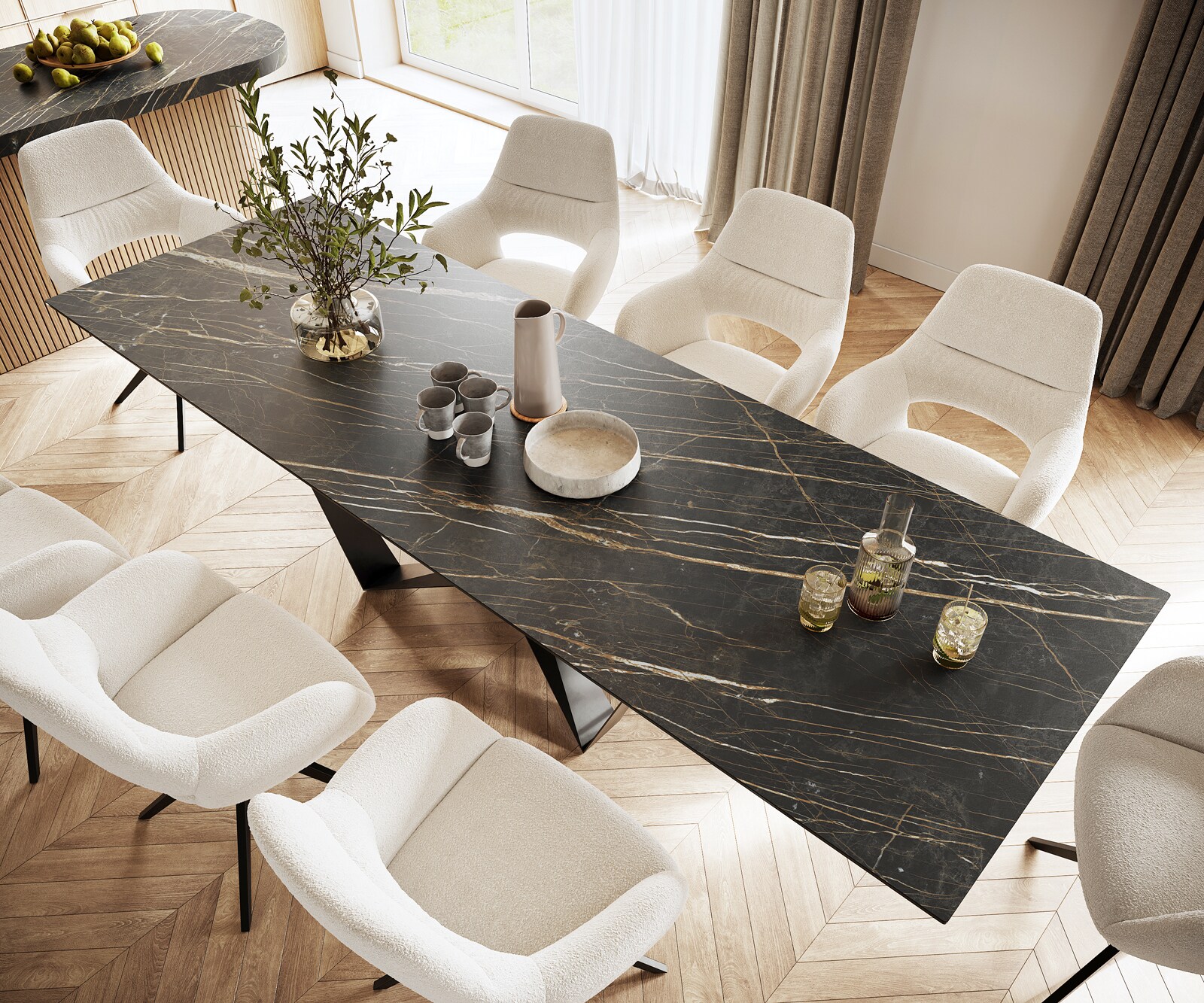Маса 300x100cm Keramik Laminam®Noir Desir Кафяв среден крак плоска стомана Черен Edge 3