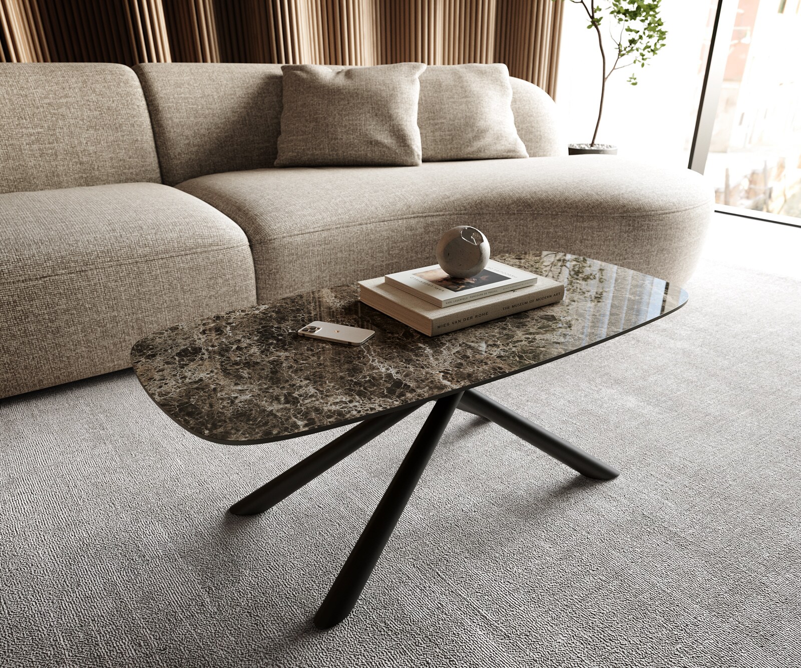 Масичка за кафе Edge Boot 100x50 cm Ceramic Laminam® Emperador Extra Lucidato Dark brown Sarity Metal Black