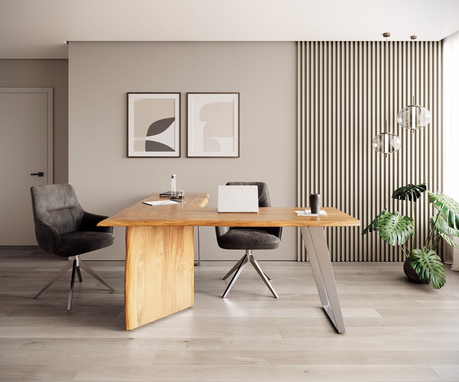 Бюро Live-Edge 170x170 естествена акациева рамка сребърен дървесен ръб 1