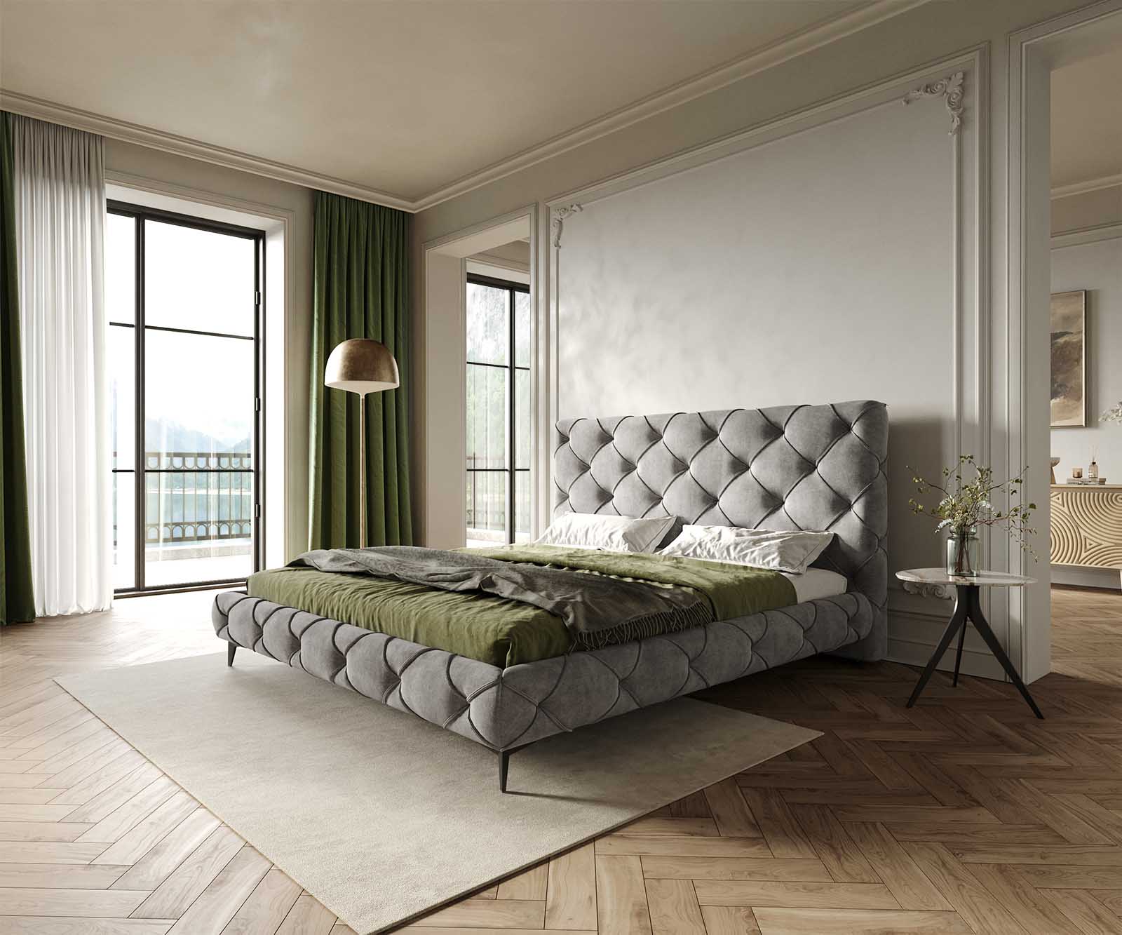 Тапицирано легло Nayara 180x200 cm, микрофибър, сива 1