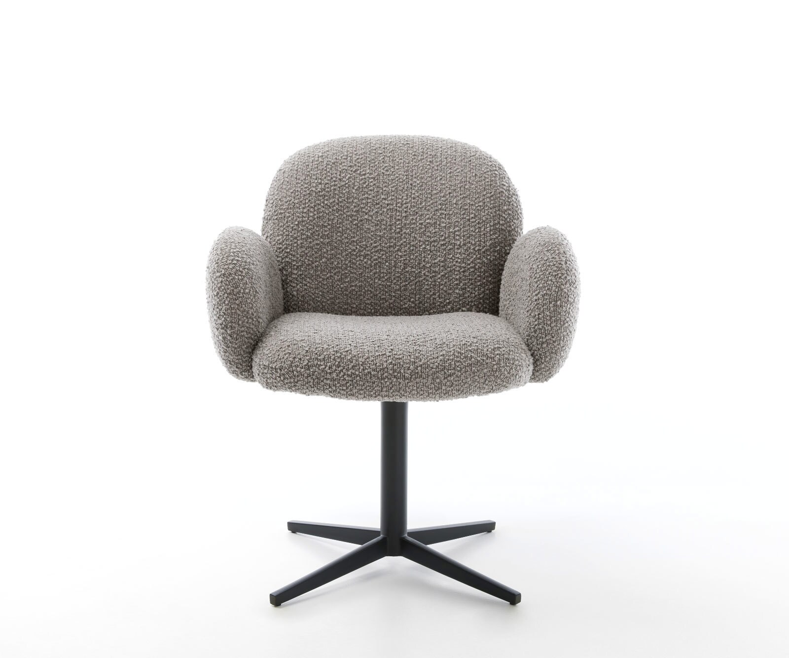 Врътящ се стол с подлакътници Букле СребристСив Офис основа Черен 360° въртящ се Покет пружина Nube-Flex 2