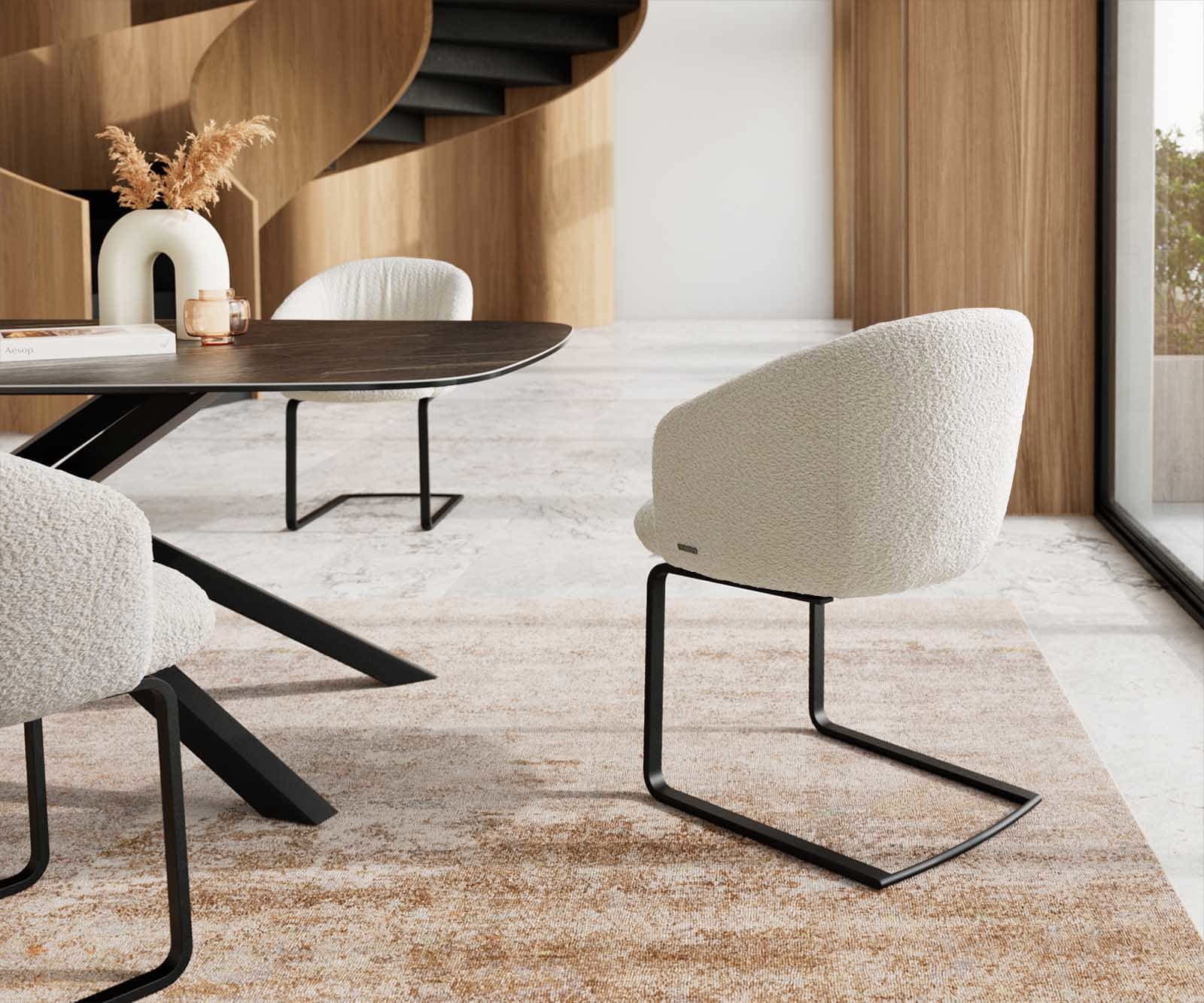 Люлеещ стол с подлакътници Букле Бял Конзолен крак плосък Черен Покет пружина Caja-Flex 4 Люлеещ стол с подлакътници Букле Бял Конзолен крак плосък Черен Покет пружина Caja-Flex 4