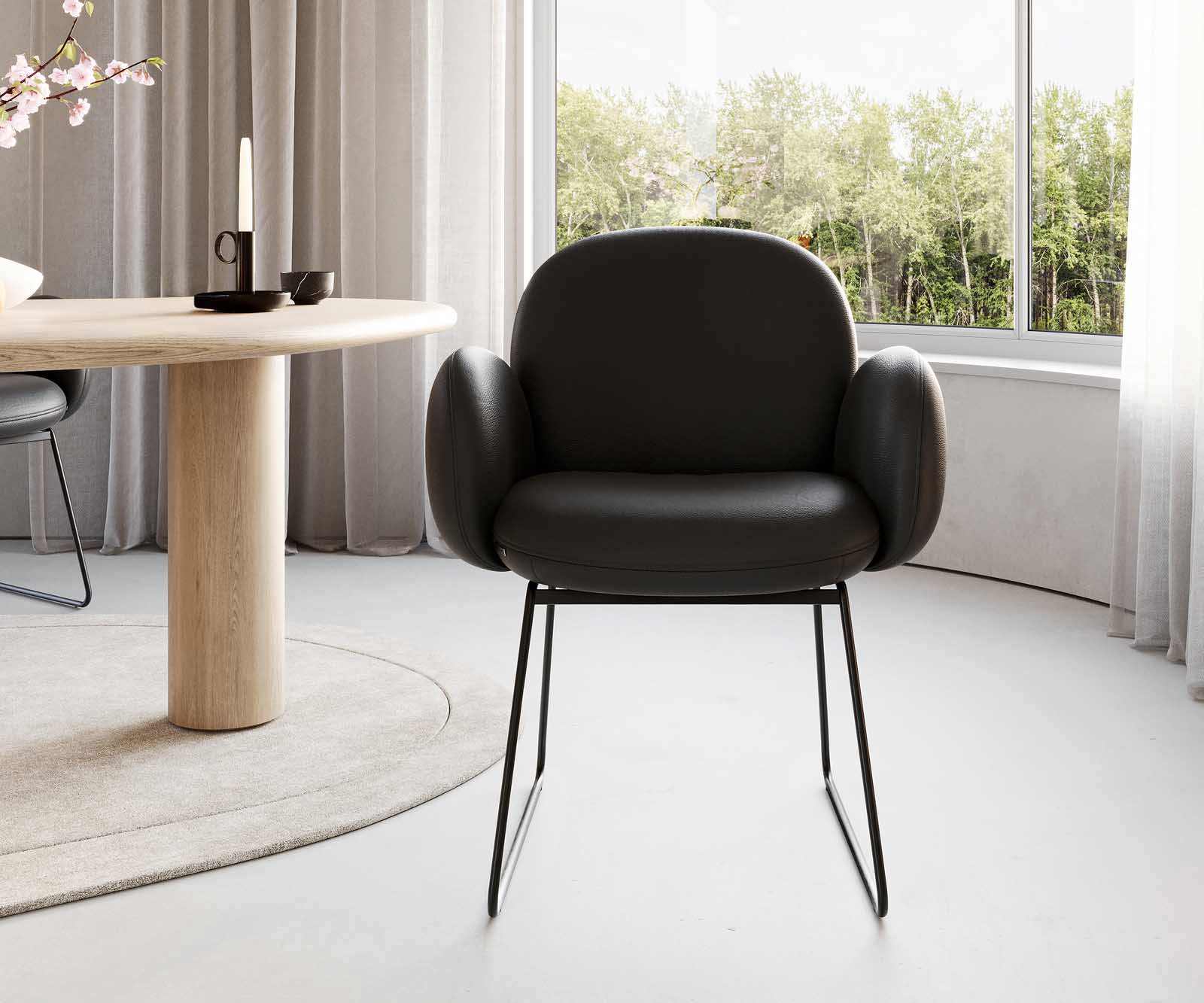 Стол Естествена кожа Черна Извити крака Черни Покет пружина Nube-Flex 2