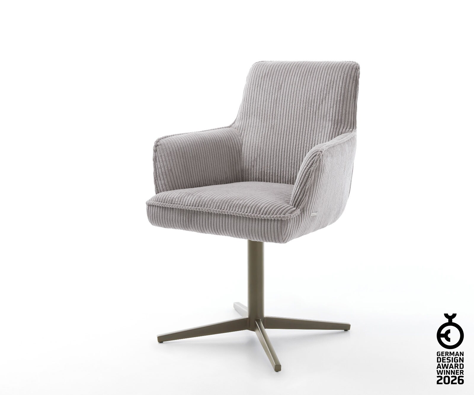 Врътящ се стол с подлакътници Корд СребристСив Офис основа  Titan 360° въртящ се Покет пружина Heira-Flex