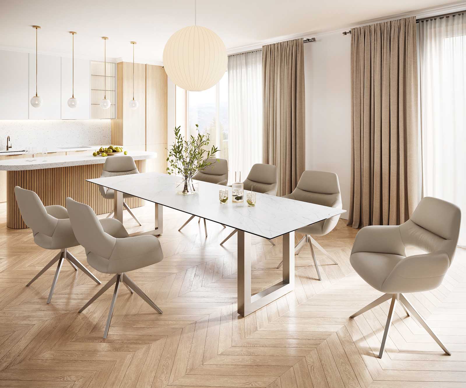 Маса 300x100 Keramik Laminam® Statuarietto Бял Неръждаема стомана Широк профил Edge 6