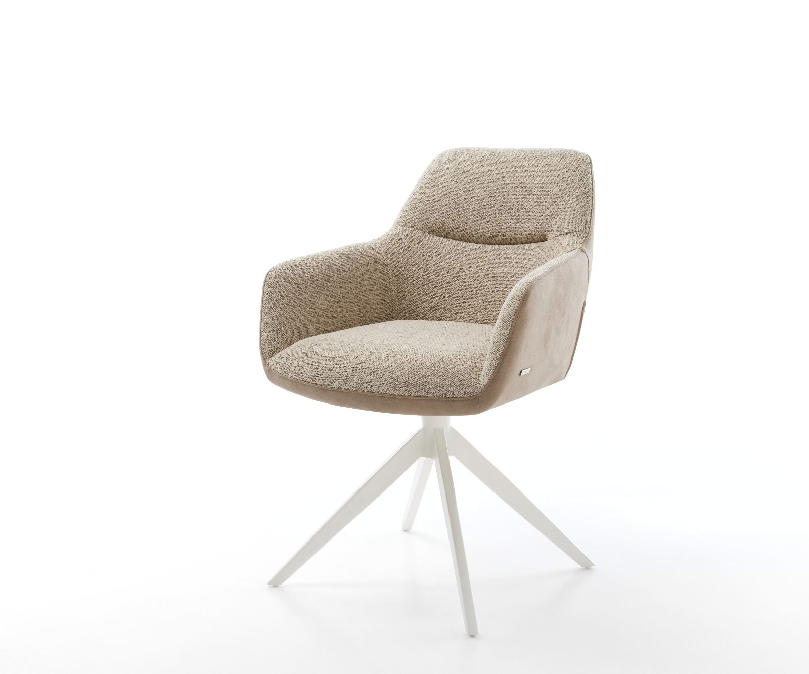 Въртящ се стол Pejo-Flex материал микс кал кръстосана рамка широка бяла 360° въртяща се люлееща се функция джоб пружина сърцевина