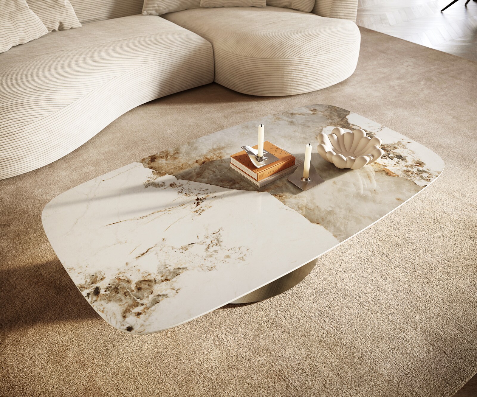 Масичка за кафе Edge Boot 140x80 cm керамика Minas Melange Conis Metallic Gold 5