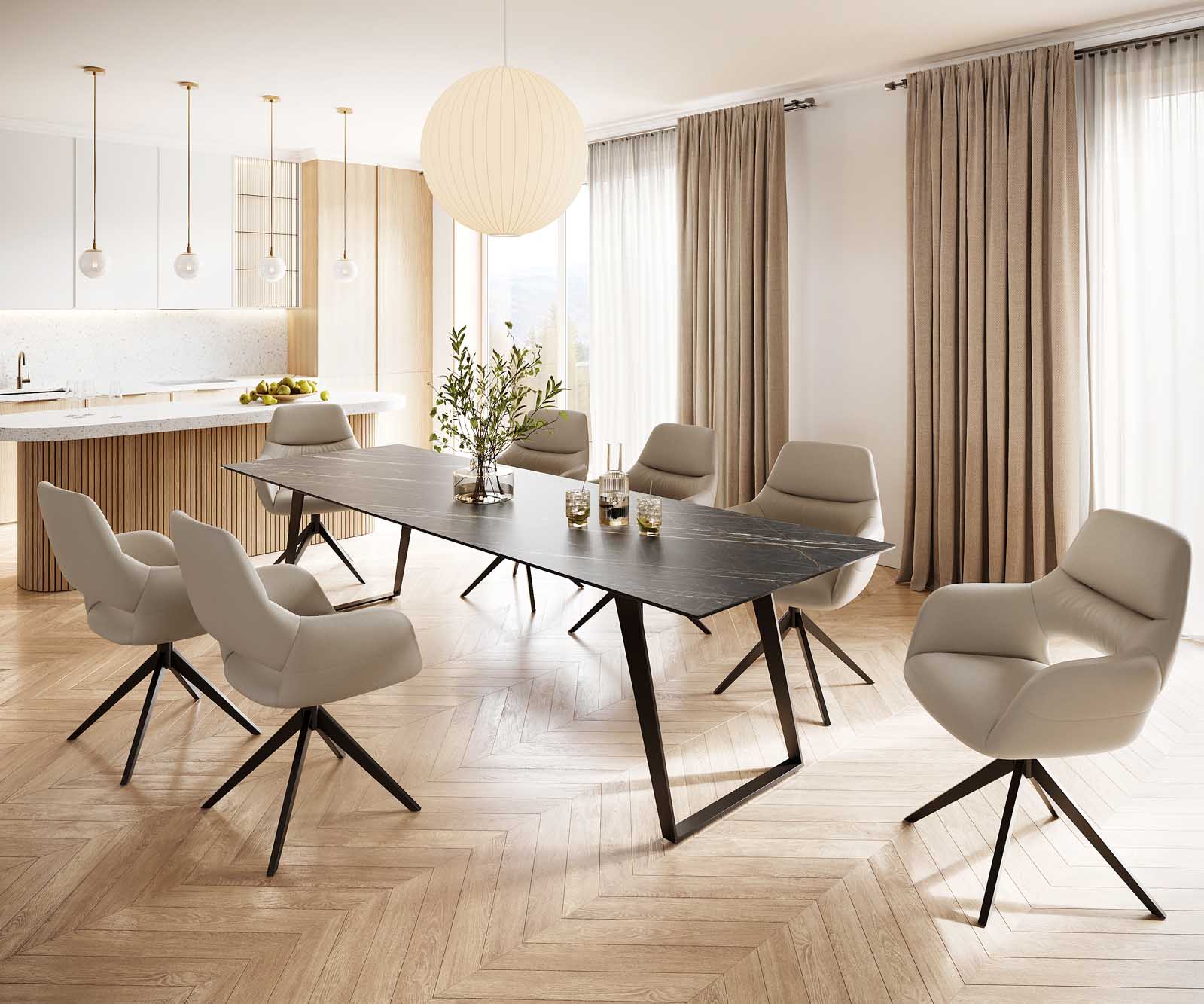Маса 300x100 Keramik Laminam® Noir Desir Кафяв Метал под ъгъл Черен Edge 5
