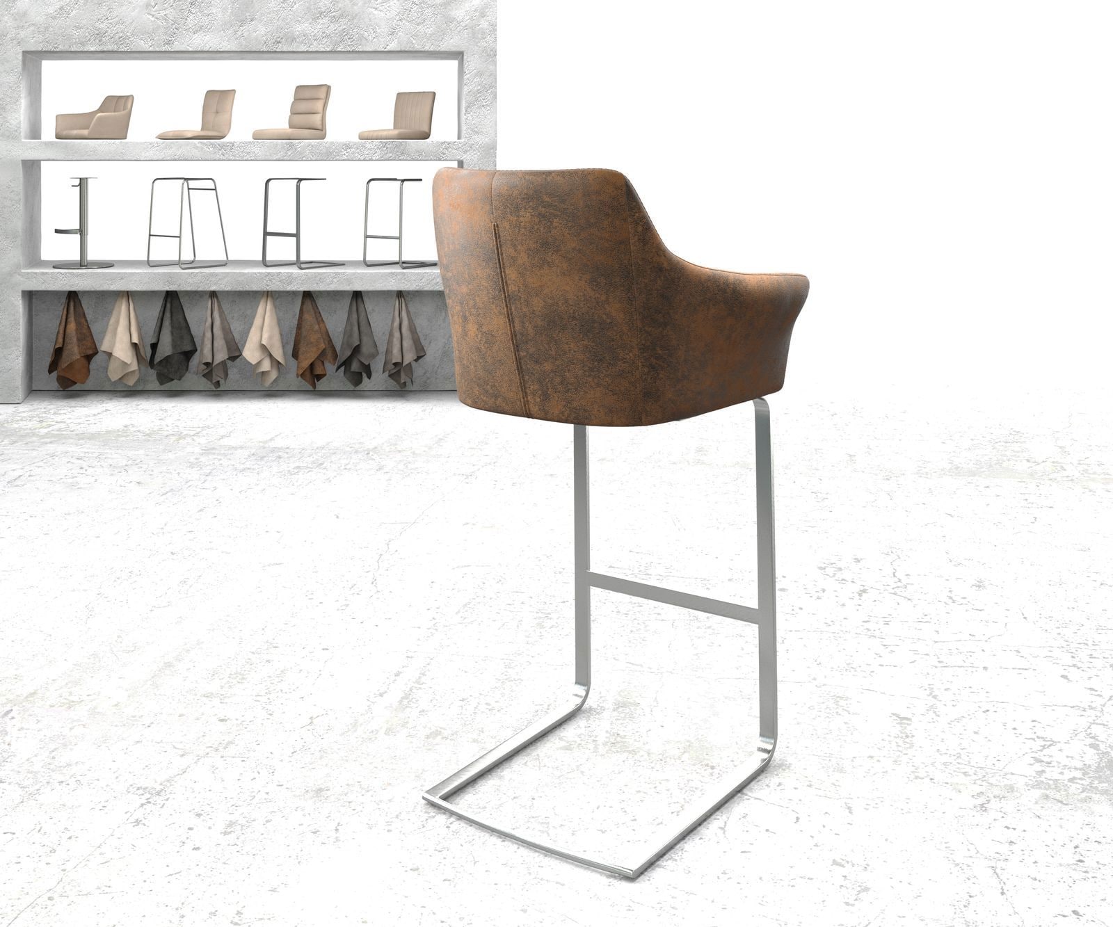 Бар стол Винтидж Кафяв Конзолен крак плосък Неръждаема стомана Yulo-Flex 2 Бар стол Винтидж Кафяв Конзолен крак плосък Неръждаема стомана Yulo-Flex 2