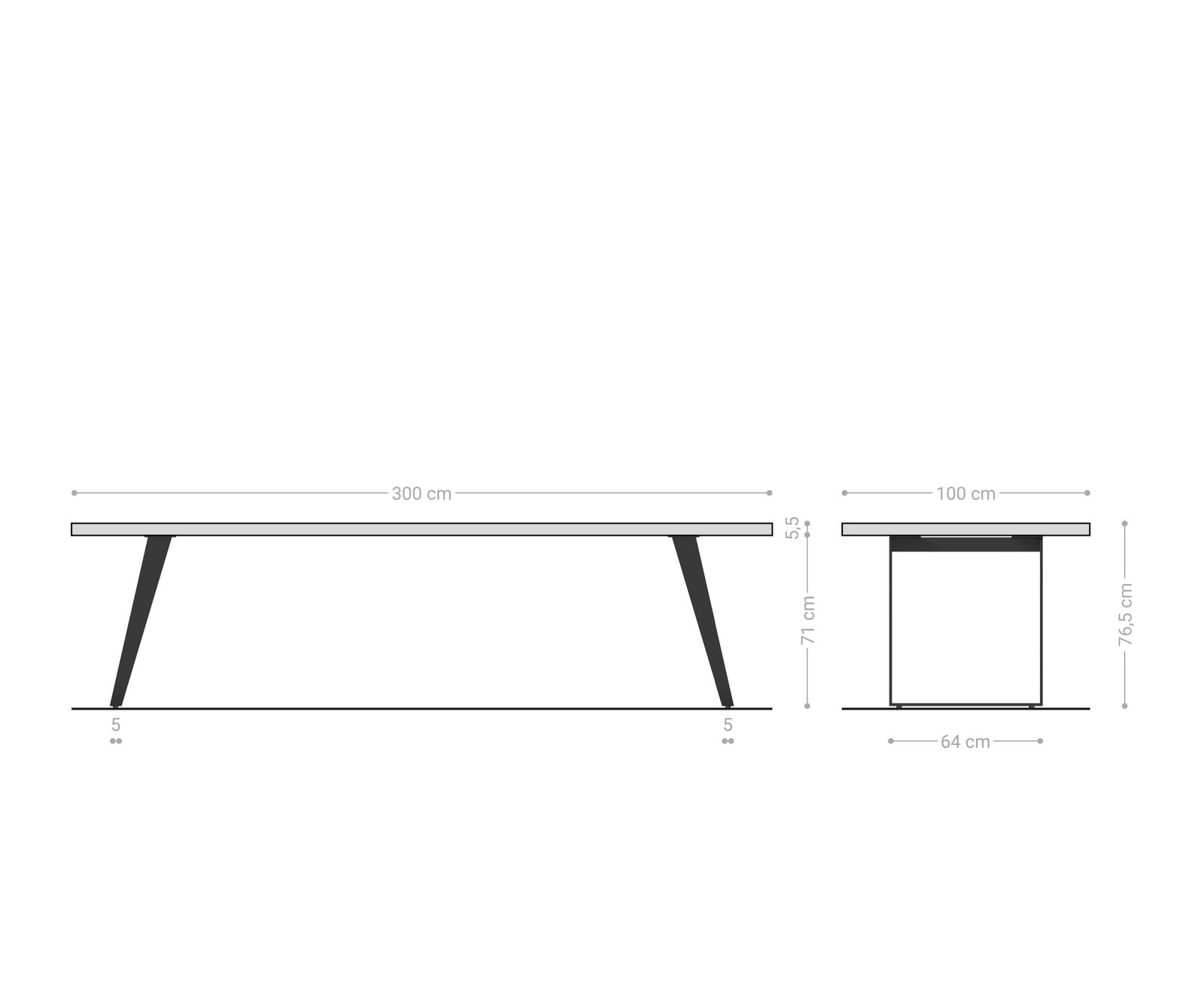 Маса 300x100 XL Акация Платинен цвят Метал под ъгъл Edge 5 Маса 300x100 XL Акация Платинен цвят Метал под ъгъл Edge 5