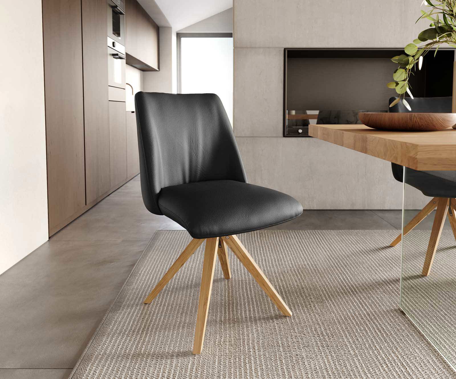 Врътящ се стол Естествена кожа Черен Дървена рамка  Натурал 180° въртящ се Покет пружина Elso-Flex Врътящ се стол Естествена кожа Черен Дървена рамка  Натурал 180° въртящ се Покет пружина Elso-Flex