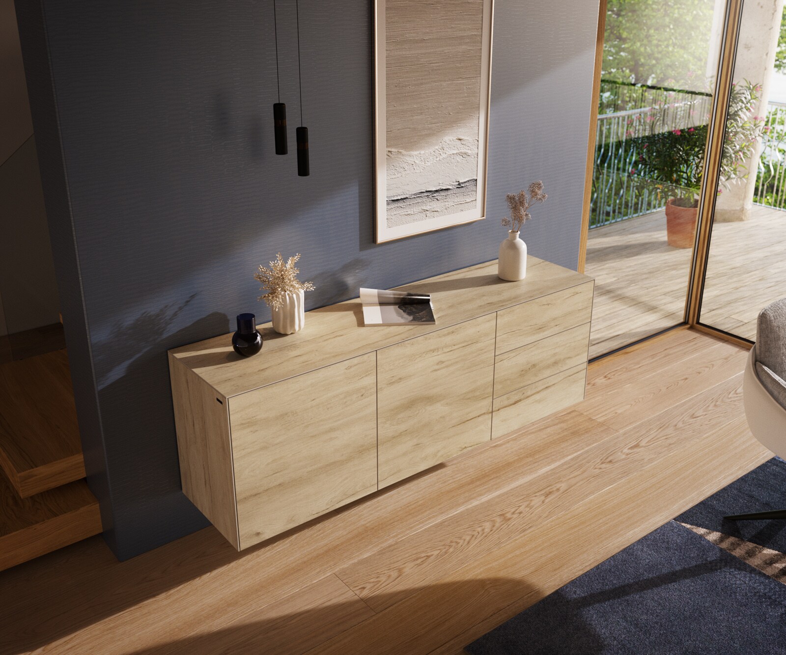 Стенен Бюфет Cuor 180 см Керамика Laminam® Sabbia Дъб 2 врати 3 чекмеджета  3