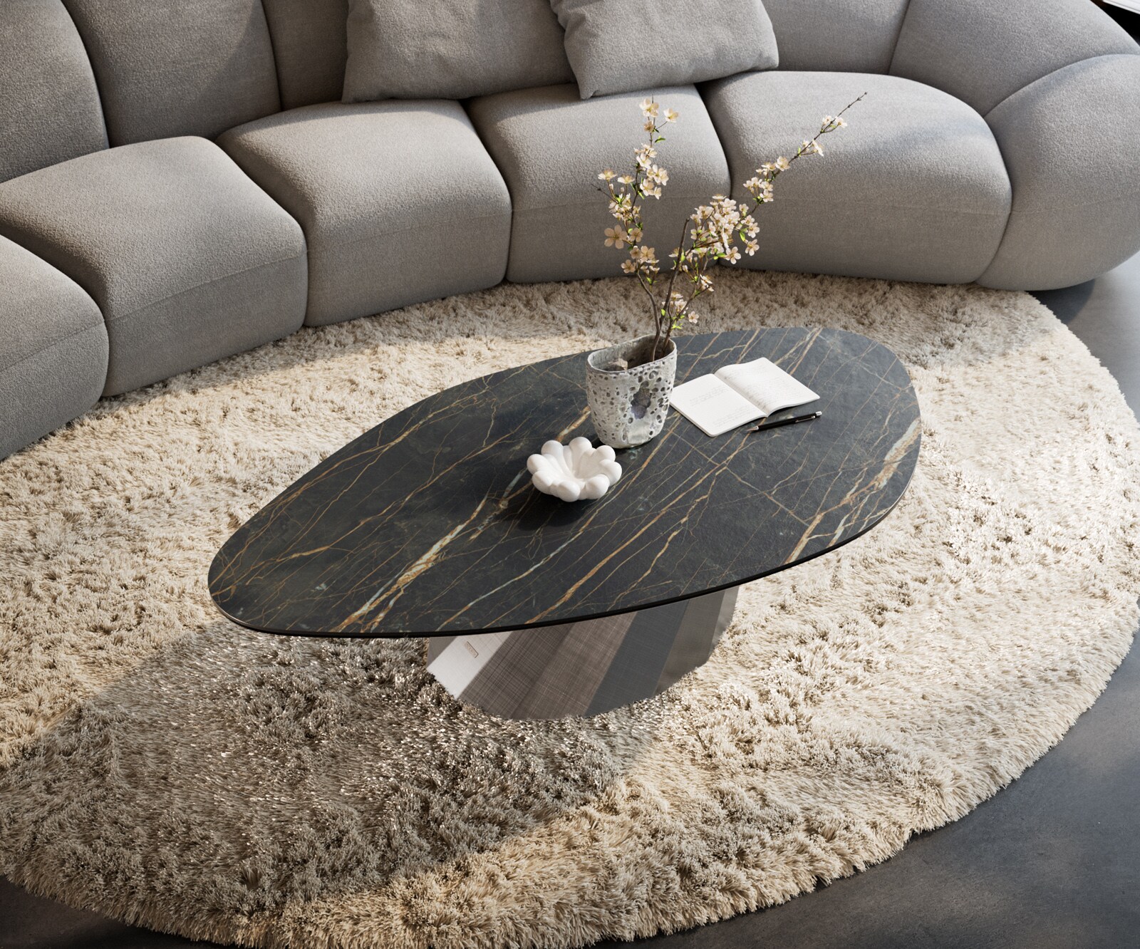 Масичка за кафе Edge Organic 140x76 cm Ceramic Laminam® Noir Desir Brown Parabi Metallic Silver 3