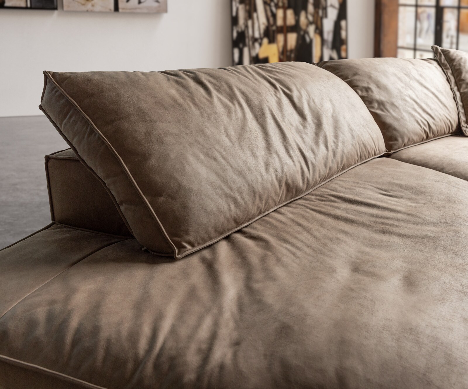 Голям диван Snoosh 400x150 cm микрофибърна кал реколта рекамиер ляво 4