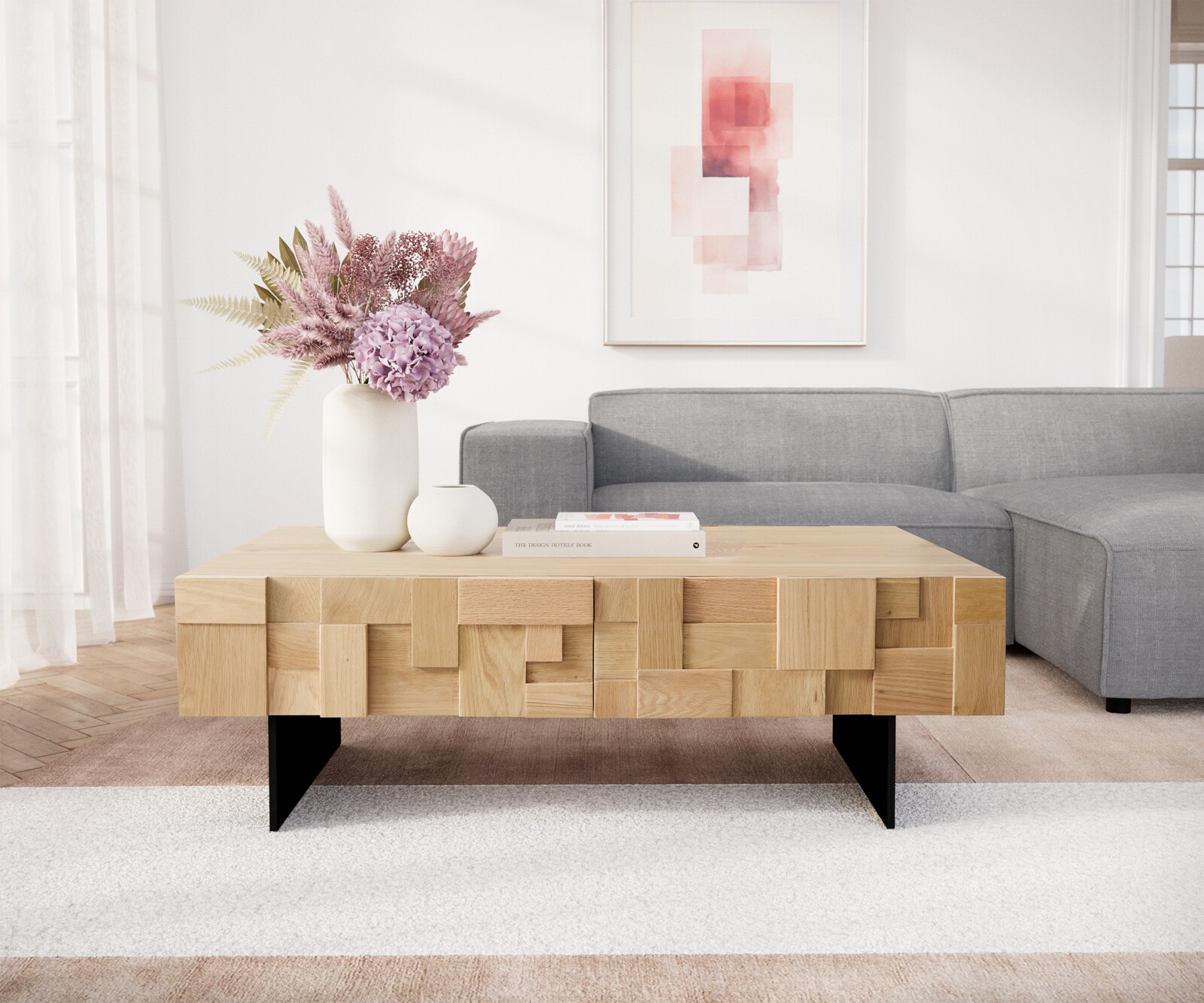 Холна маса 120 cm 4 чекмеджета Дъб Натурал плаващ крак Метал Черен Puzzle 2