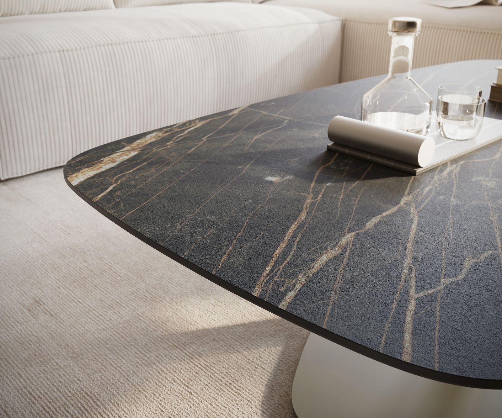 Масичка за кафе Edge Boot 120x70 cm Керамика Laminam® Noir Desir Brown Vibany Покритие с метален ефект Titanium 6