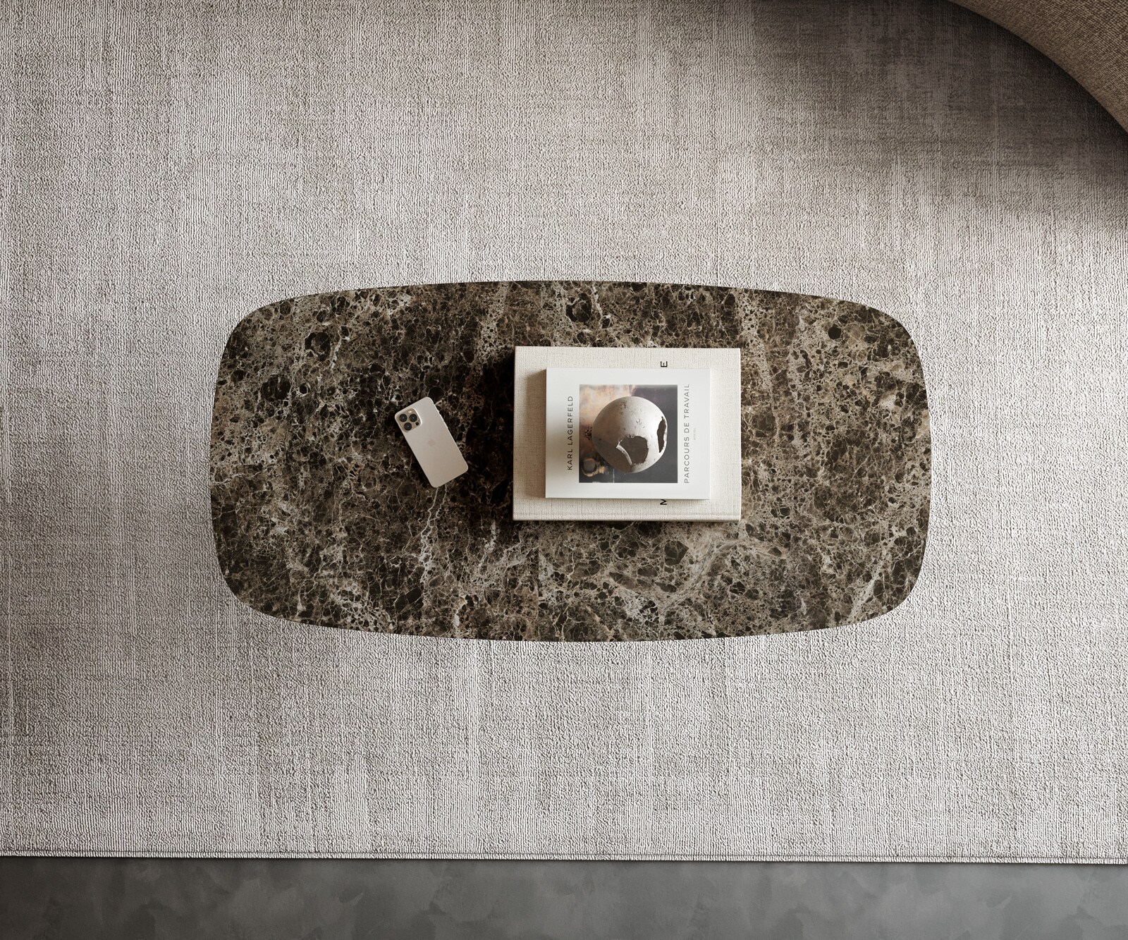 Масичка за кафе Edge Boot 100x50 cm Керамичен ламинат® Emperador Extra Lucidato Тъмно кафяво Sarity Матирана неръждаема стомана 4