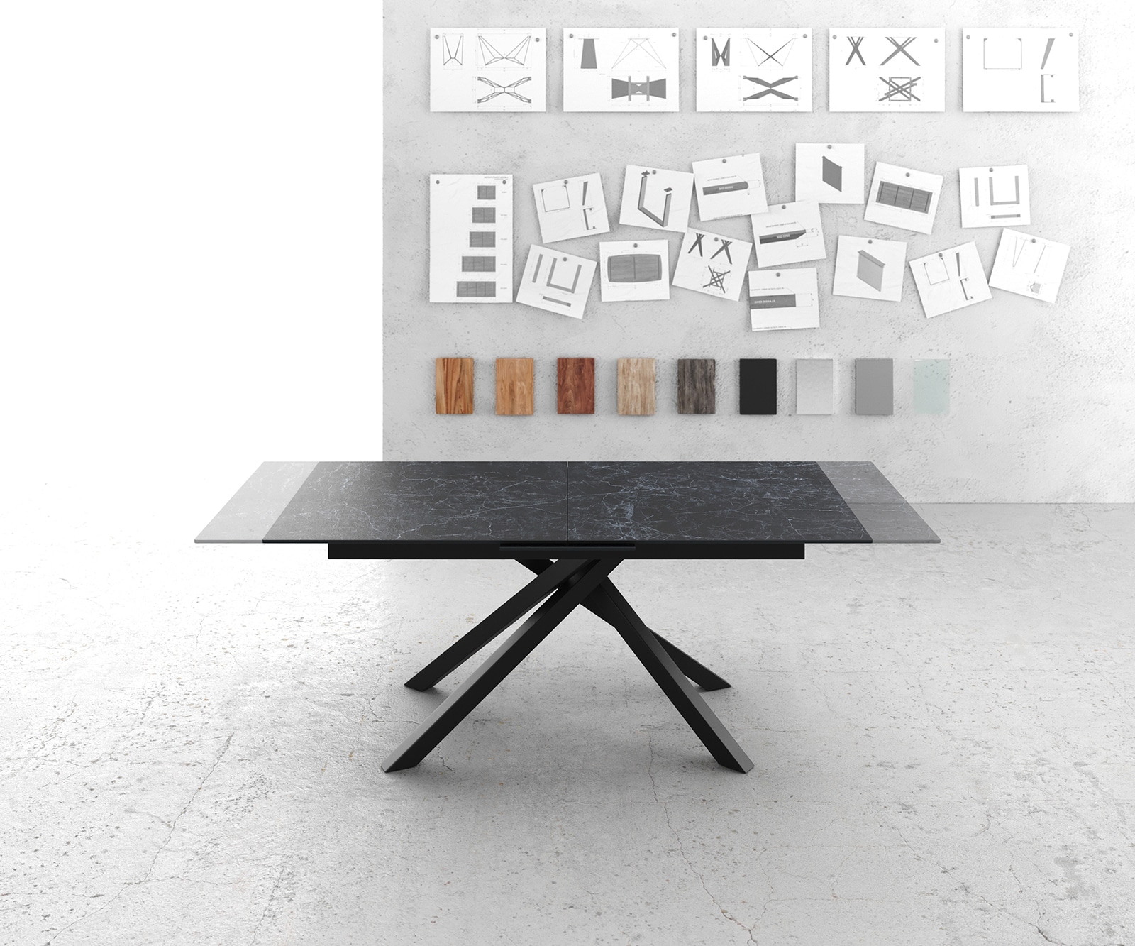 Маса 180-220x90cm Keramik Laminam®Nero Greco Антрацит КръстРамка Правоъгълник Черен разтегателна Edge 5 Маса 180-220x90cm Keramik Laminam®Nero Greco Антрацит КръстРамка Правоъгълник Черен разтегателна Edge 5