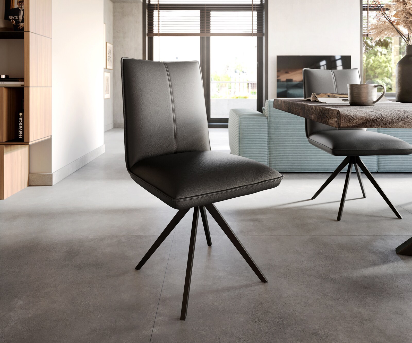 Врътящ се стол Естествена кожа Черен Конус крак плосък Черен 360° въртящ се Покет пружина Lelio-Flex 1