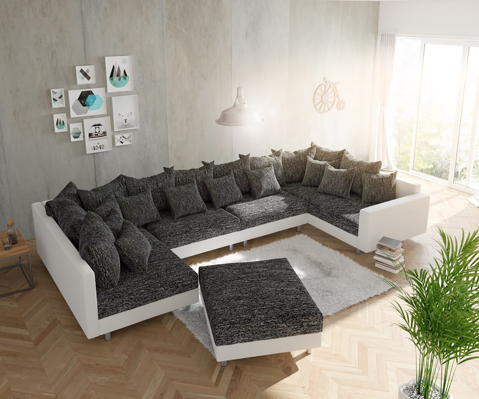 Табуретка B98 x T83 Бял Черен Модулен Дамаска Clovis 9