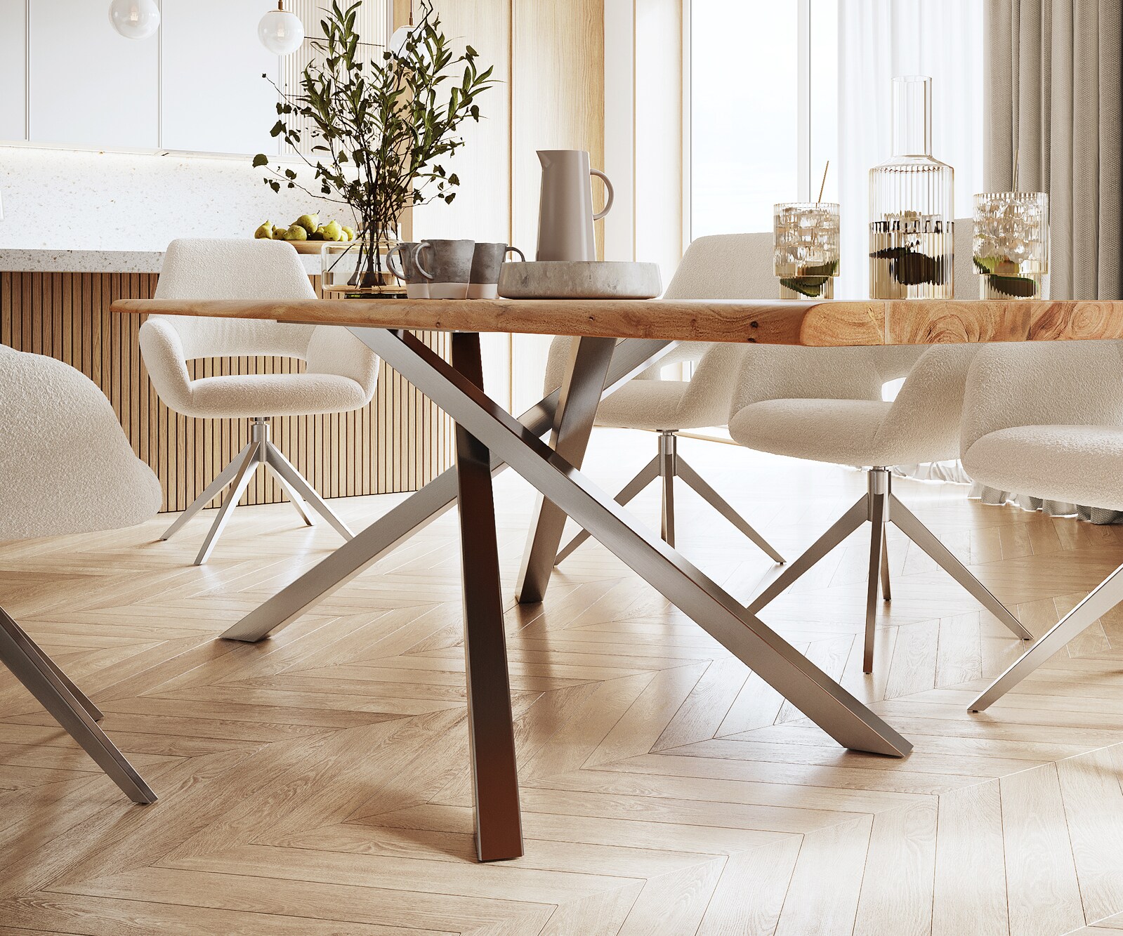 Маса 300x100 Акация Натурал КръстРамка Правоъгълник Неръждаема стомана Edge 5