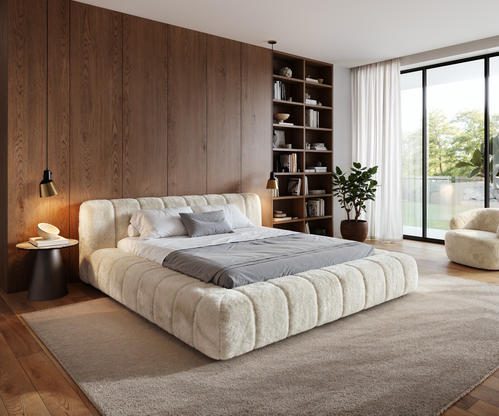 Тапицирана рамка за легло Cutio 180x200 cm плюшен крем-бял