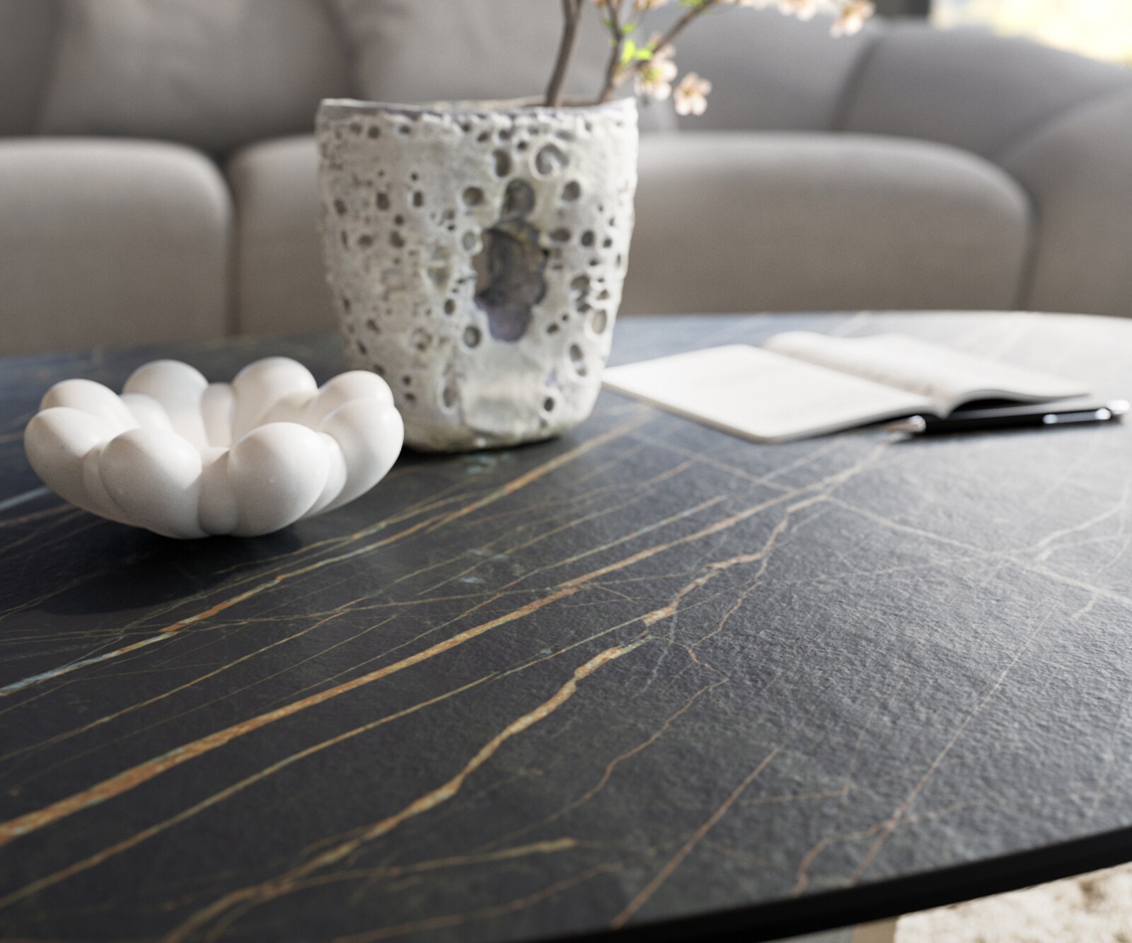 Масичка за кафе Edge Organic 140x76 cm Ceramic Laminam® Noir Desir Brown Parabi Metal Black 7