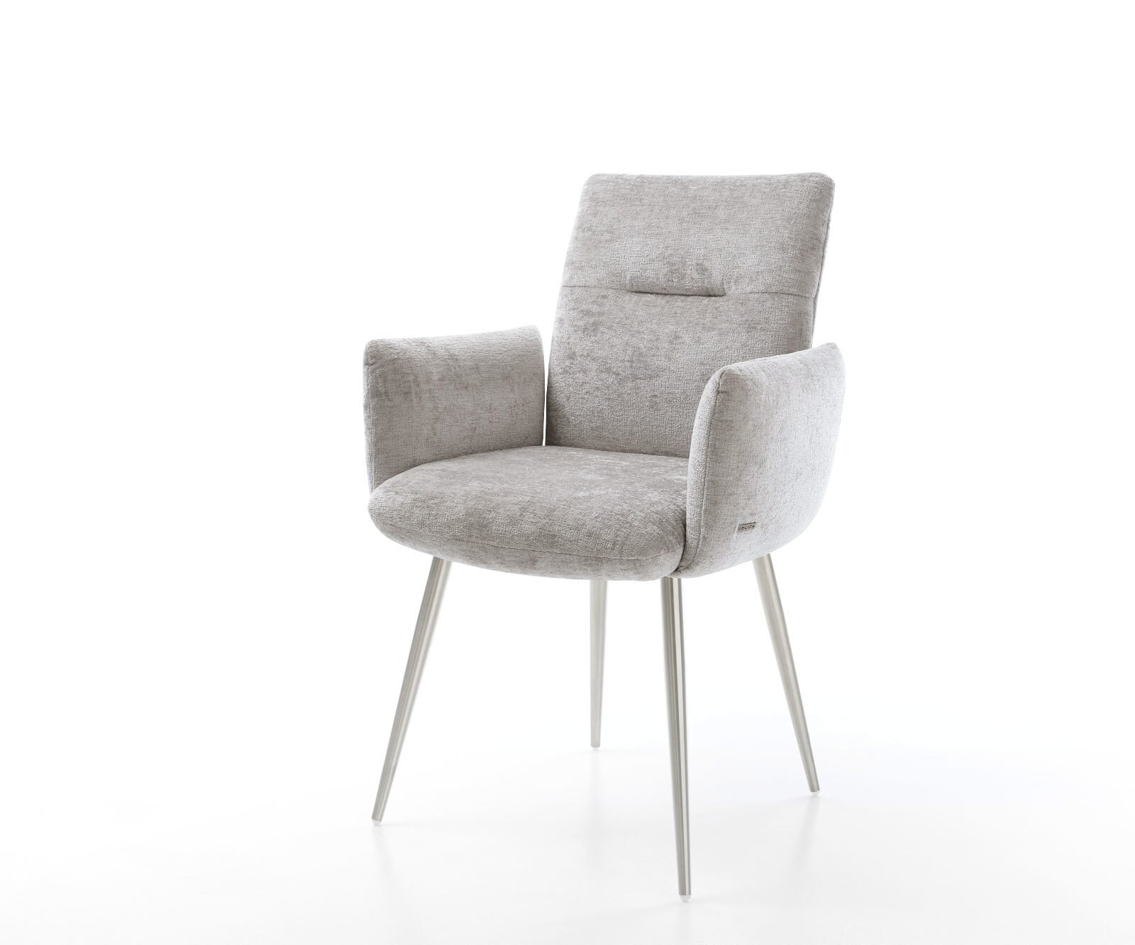 Трапезен стол с подлакътници Шенил СребристСив 4 крака конични Неръждаема стомана Покет пружина Jova-Flex 1