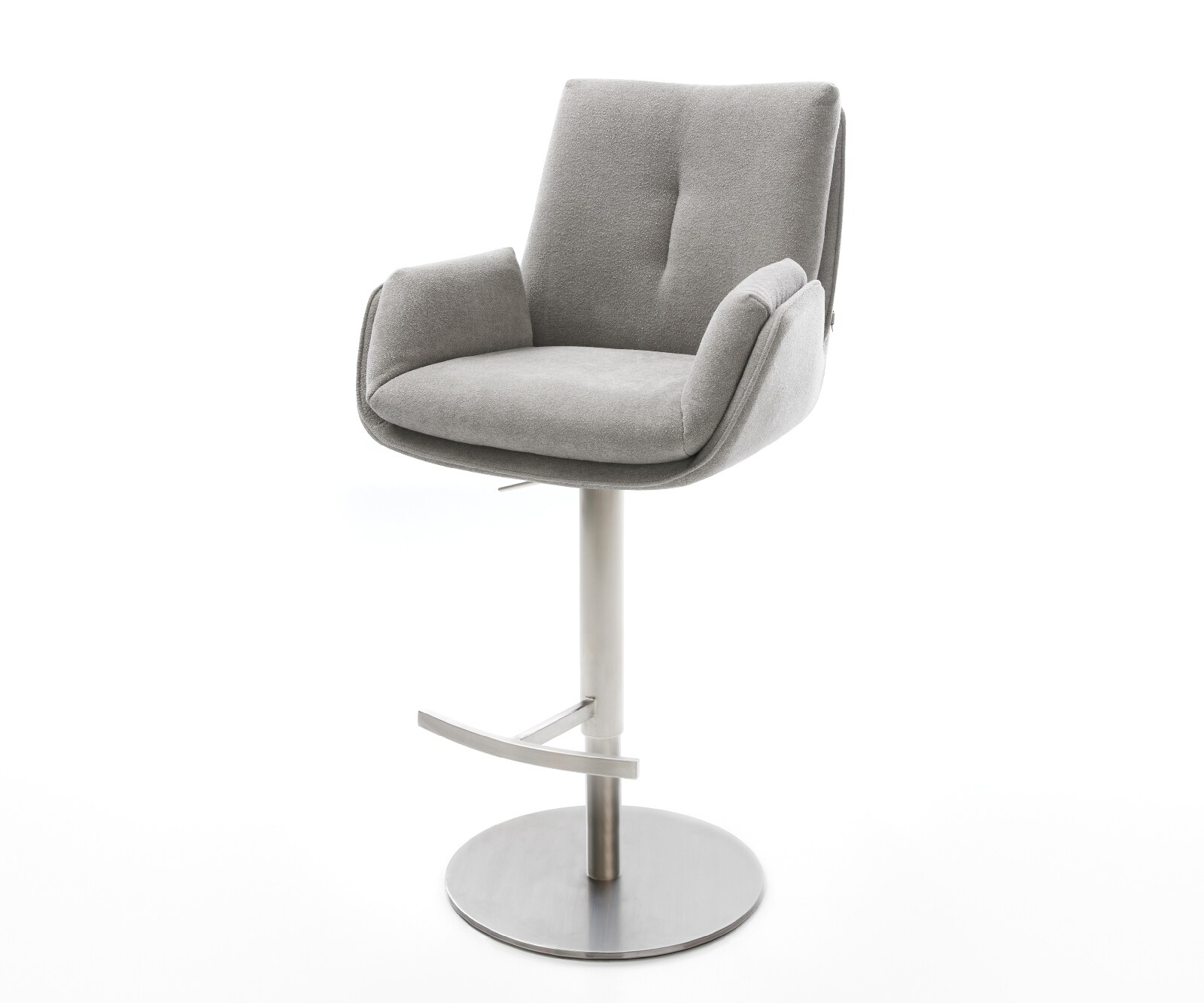 Бар стол Clea-Flex текстурирана тъкан меко сиво въртяща се основа регулируема по височина въртяща се основа от неръждаема стомана