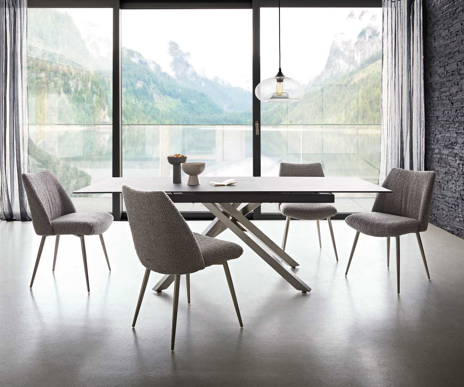 Трапезен стол Букле СребристСив 4 крака конични Неръждаема стомана Покет пружина Elso-Flex 5 Трапезен стол Букле СребристСив 4 крака конични Неръждаема стомана Покет пружина Elso-Flex 5